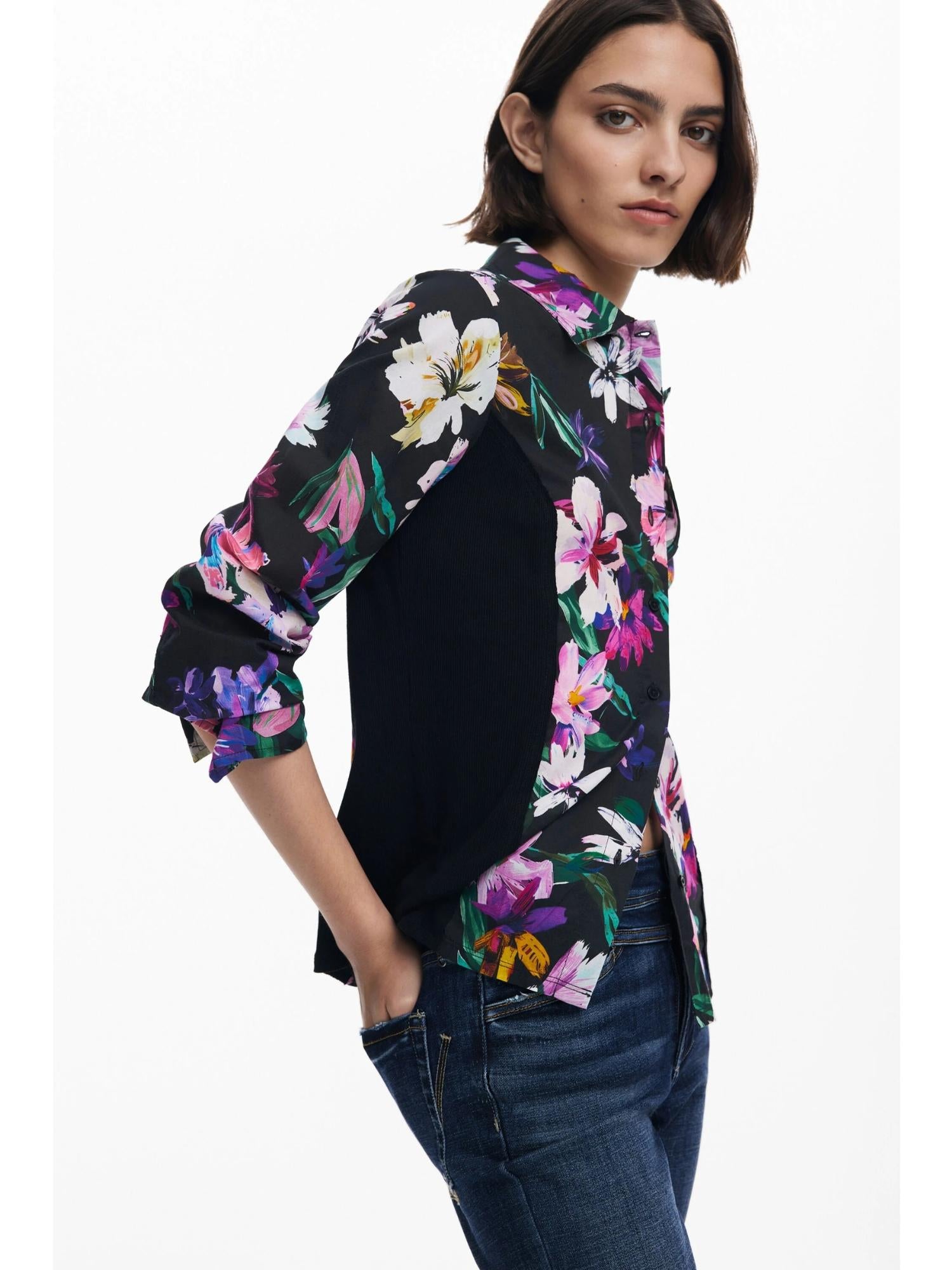 Desigual Camicia a fiori silhouette combinata Donna Nero 25WWCW15 2000 DESIGUAL