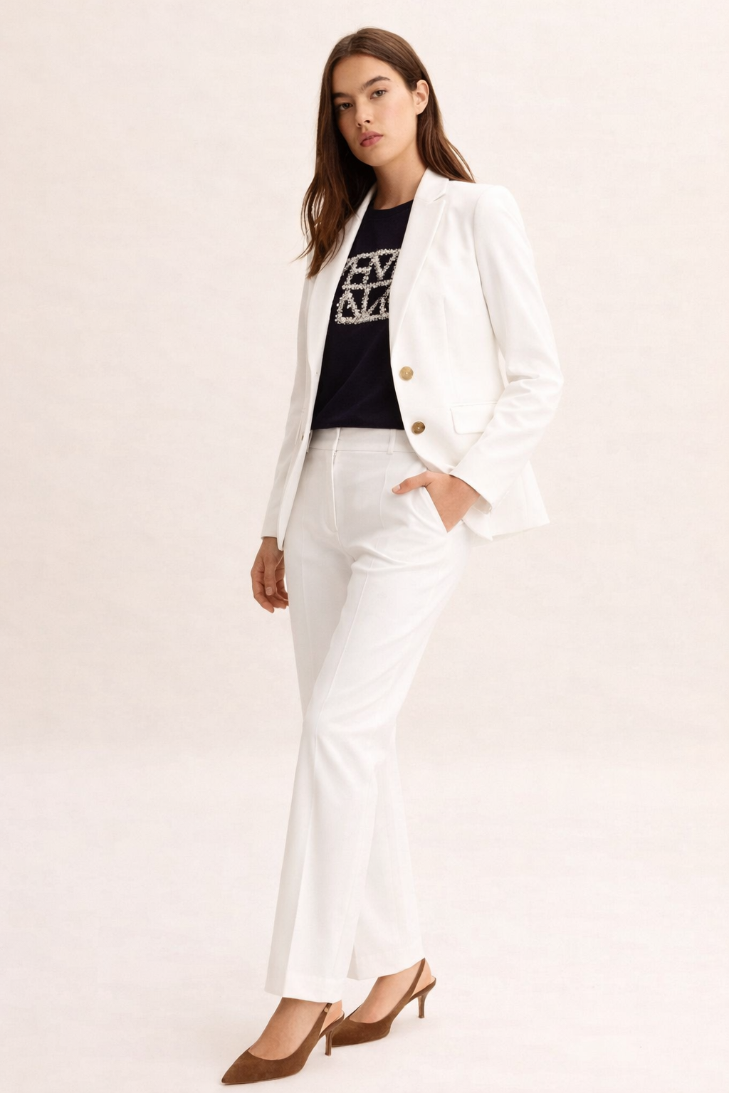 Emme Marella Pantalone Donna Emmfarnese2 Bianco Lana 2615131341200 001 EMME MARELLA