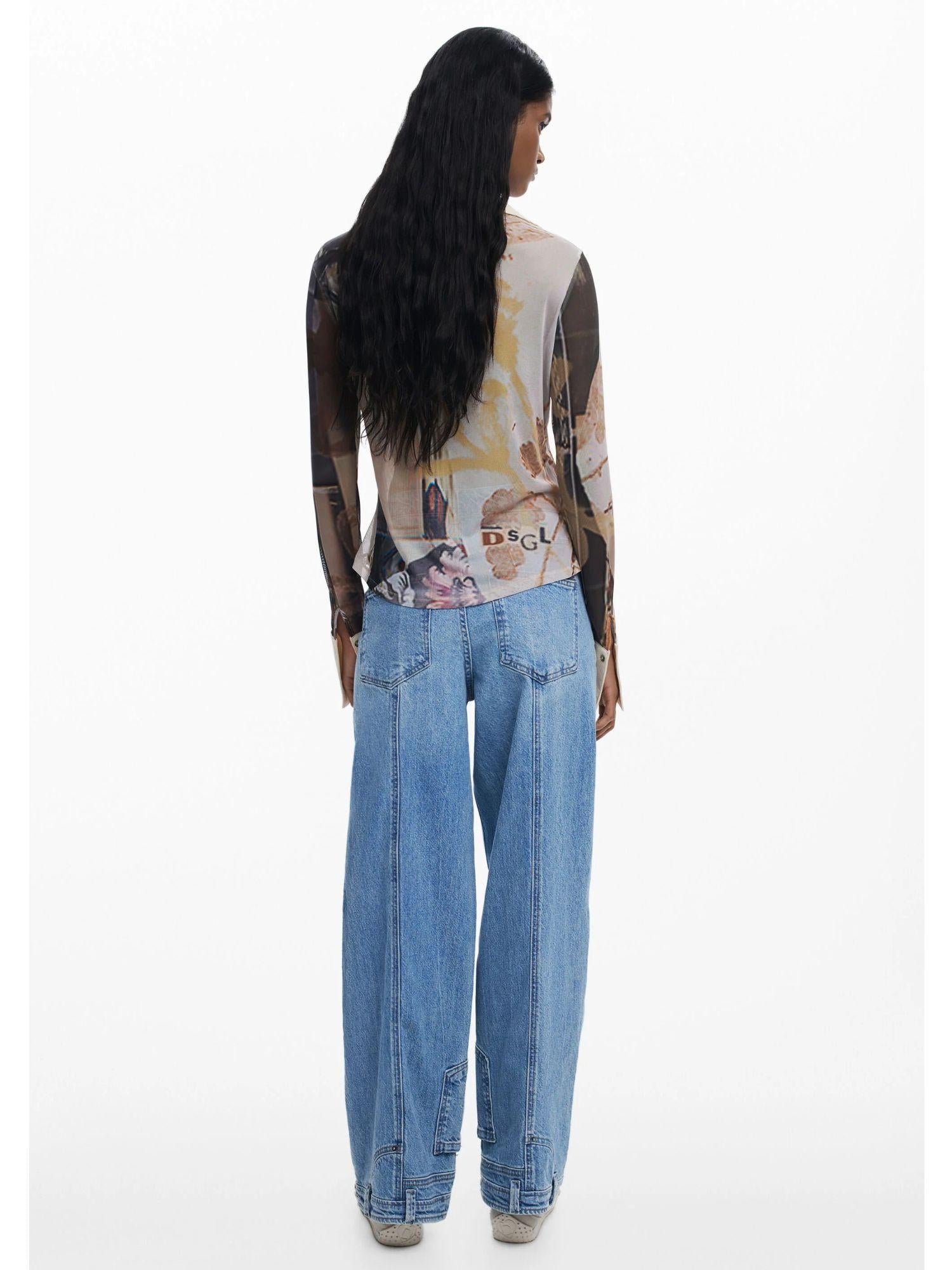 Desigual Maglietta in chiffon con polsini Donna Marrone 25WWTK26 6110 DESIGUAL