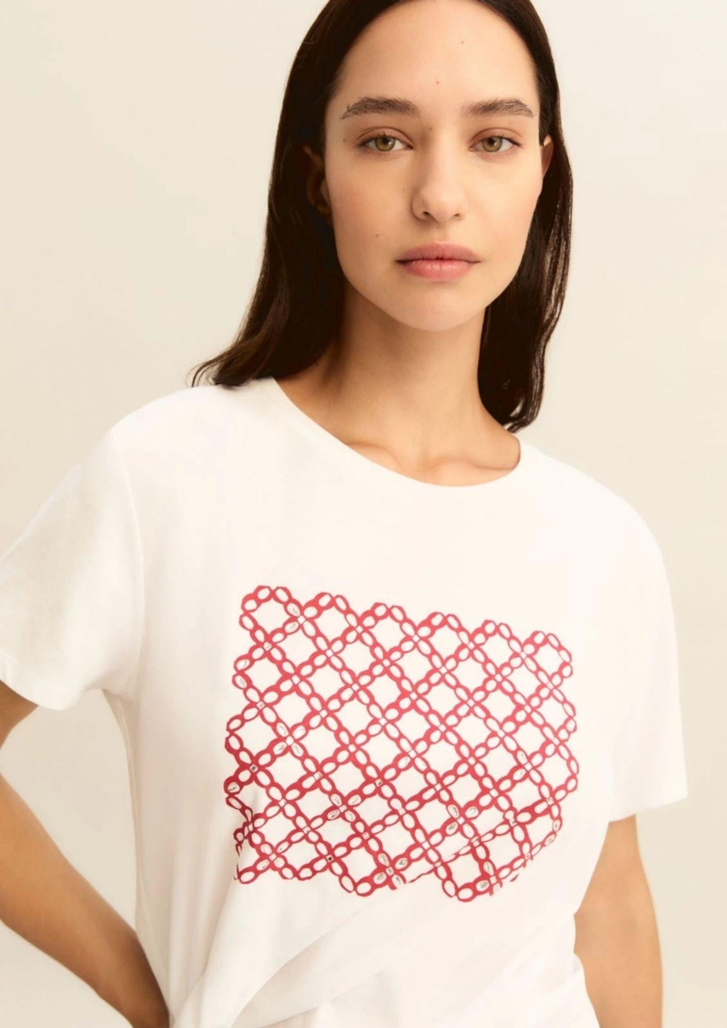 Emme Marella T-Shirt Donna Bianca Stampa Rosso Geometrico 2615971051200 004 EMME MARELLA