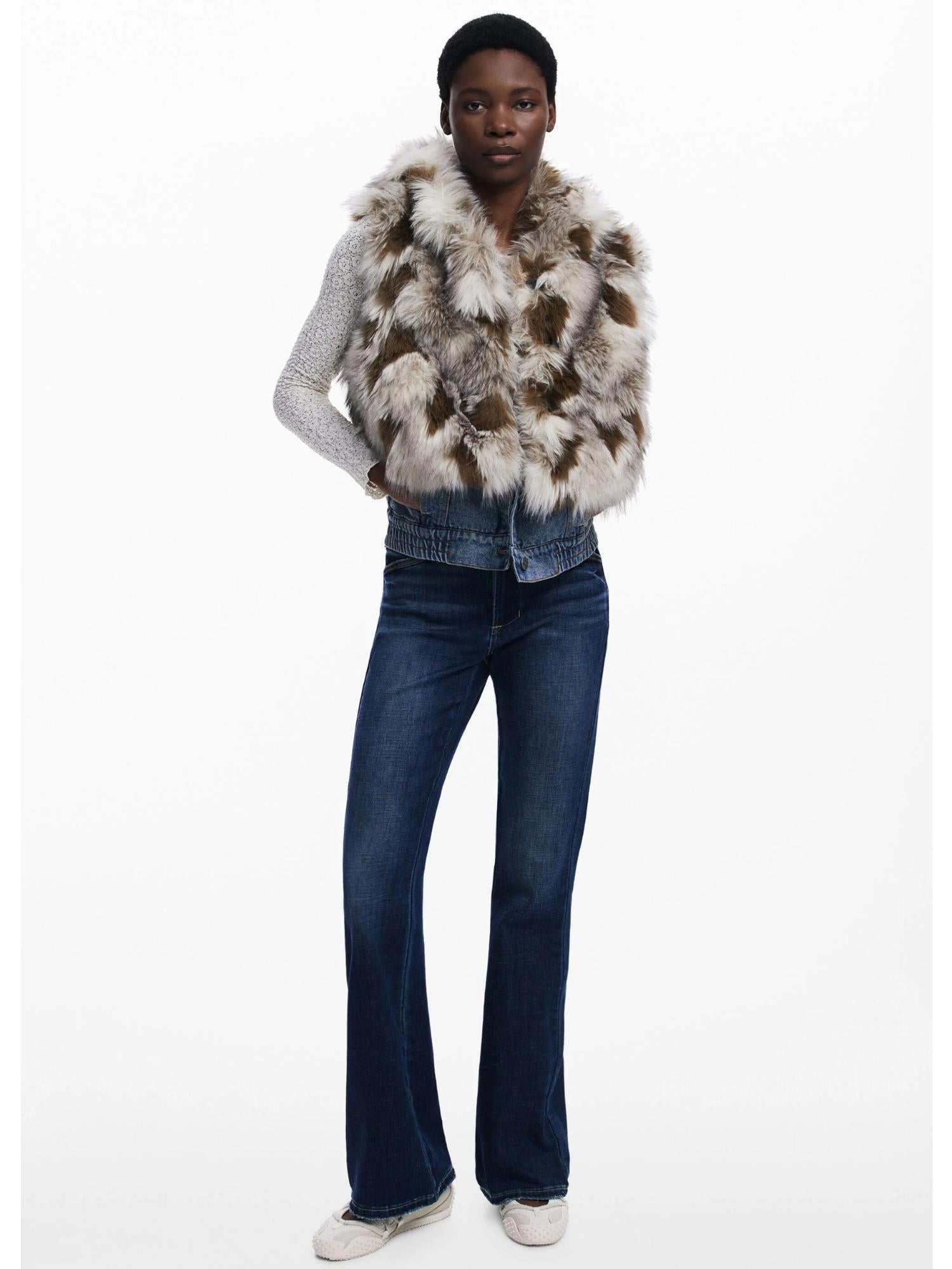 Desigual Gilet di Jeans con Pelliccia Sintetica Donna 25WWEW57 6008 DESIGUAL