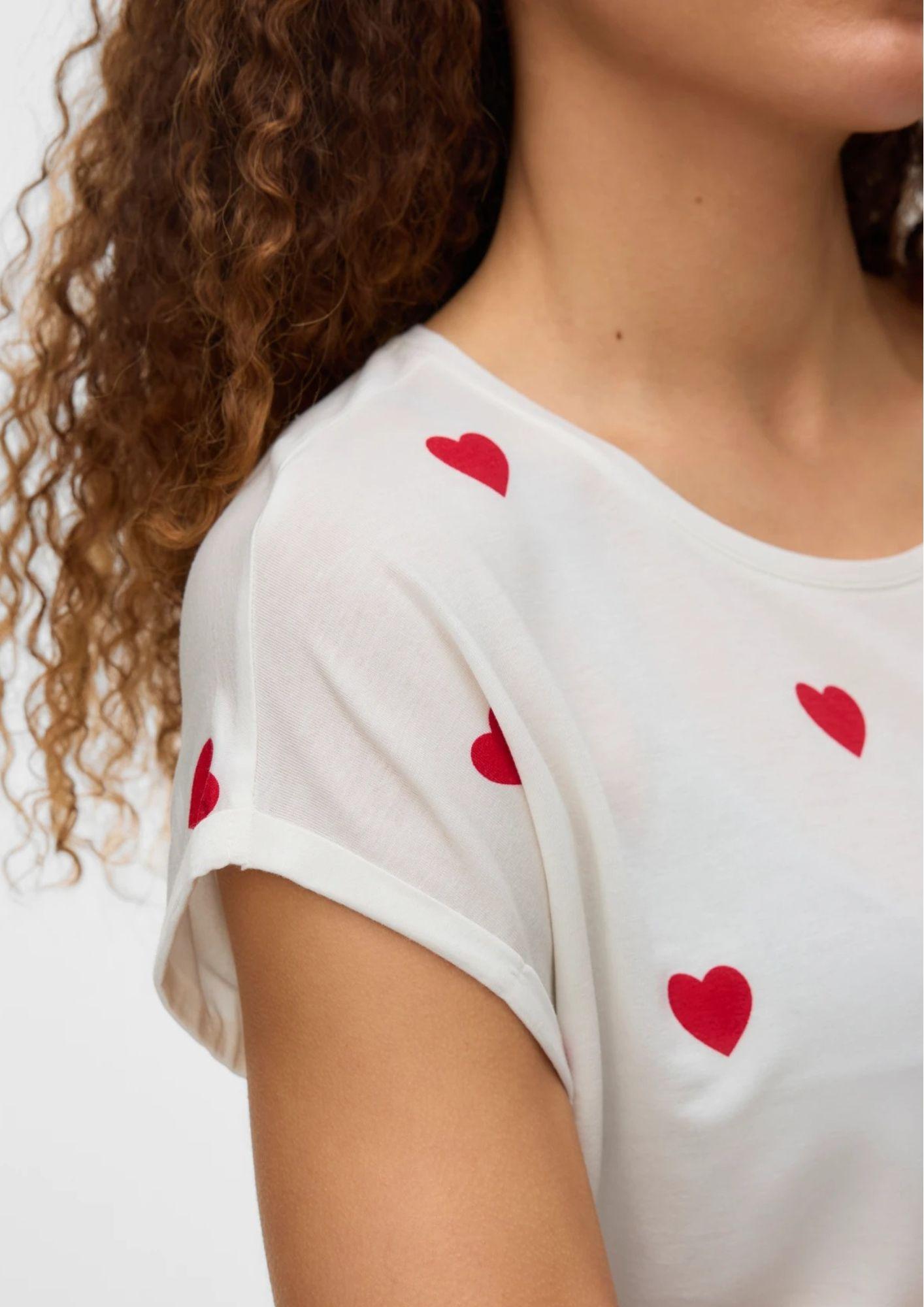Vero Moda T-Shirt Donna Ava Bianca Cuori Rossi 10214302 Snow White RED SALSA VERO MODA