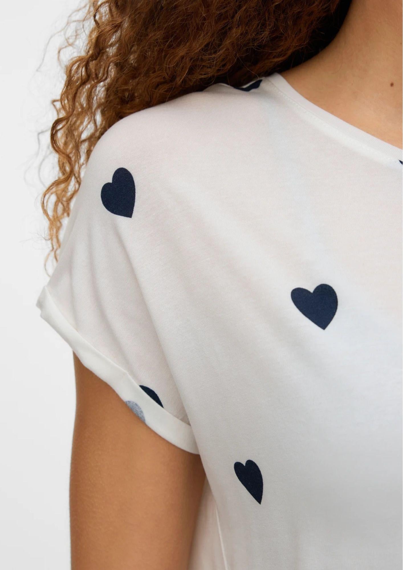 Vero Moda T-Shirt Donna Ava Bianca Cuori Blu 10214302 Snow White NAVY BLAZER VERO MODA
