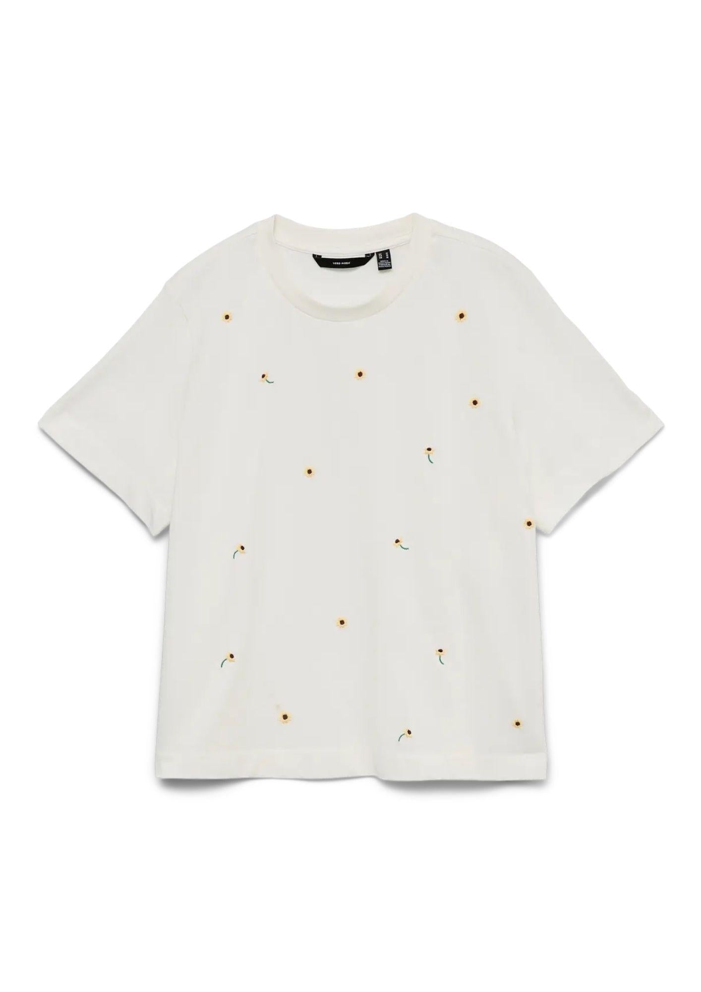 Vero Moda T-Shirt Donna Sola Bianca Stampa Sunflower 10341979 Snow White SUNFLOWER VERO MODA