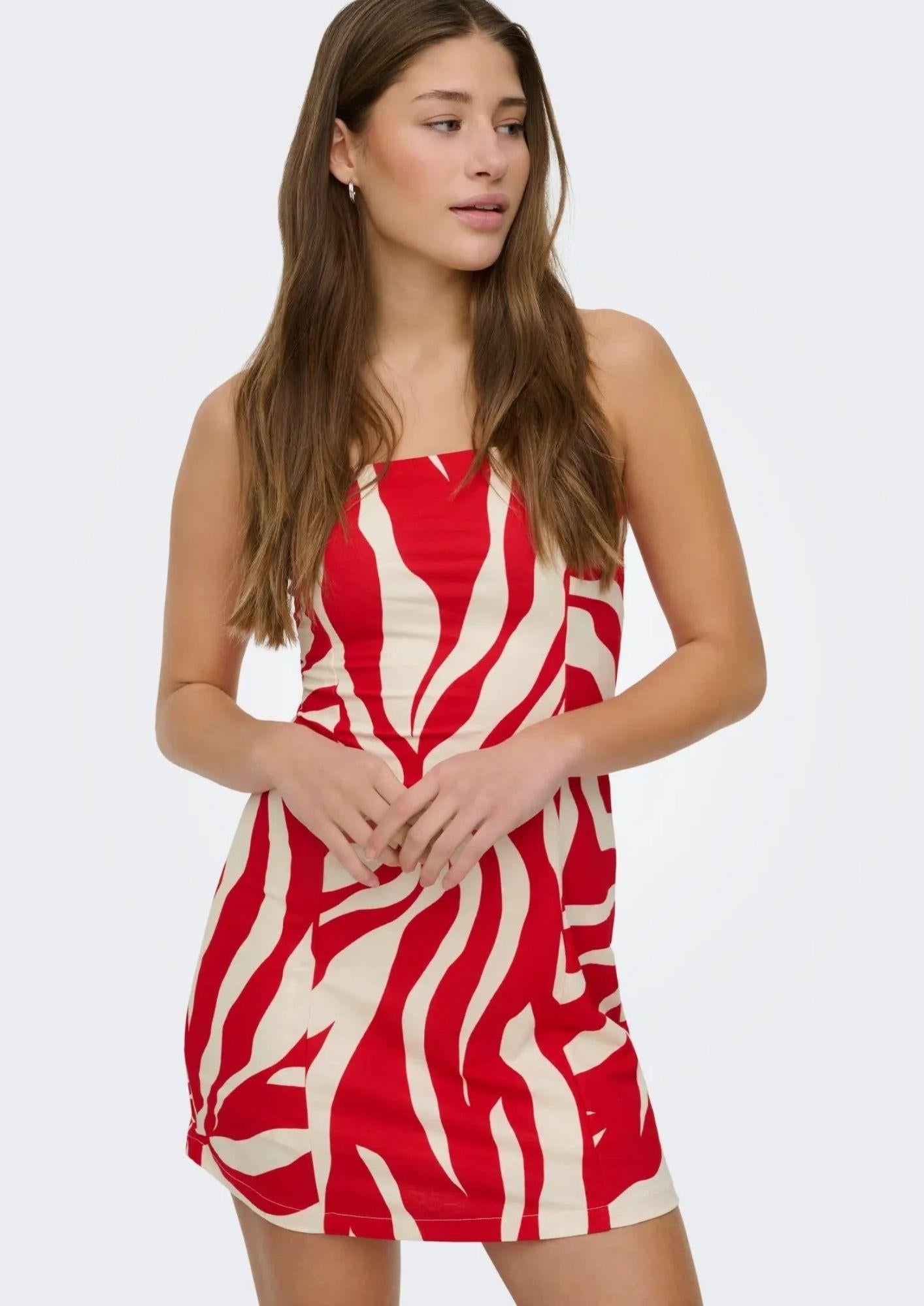 Only Abito Donna Sakura Bianco Rosso 15366893 Barbados Cherry ONLY