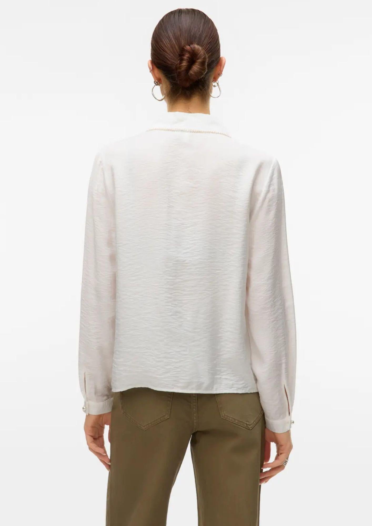 Vero Moda Camicia Donna Falina Bianca 10330306 Snow White PEARL NECKLINE VERO MODA