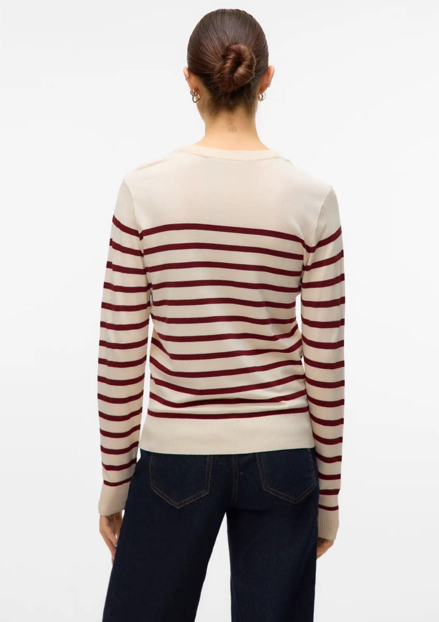 Vero Moda Pullover Donna Dory Beige e Bordeaux 10331420 Birch W. SYRAH STRIPE VERO MODA