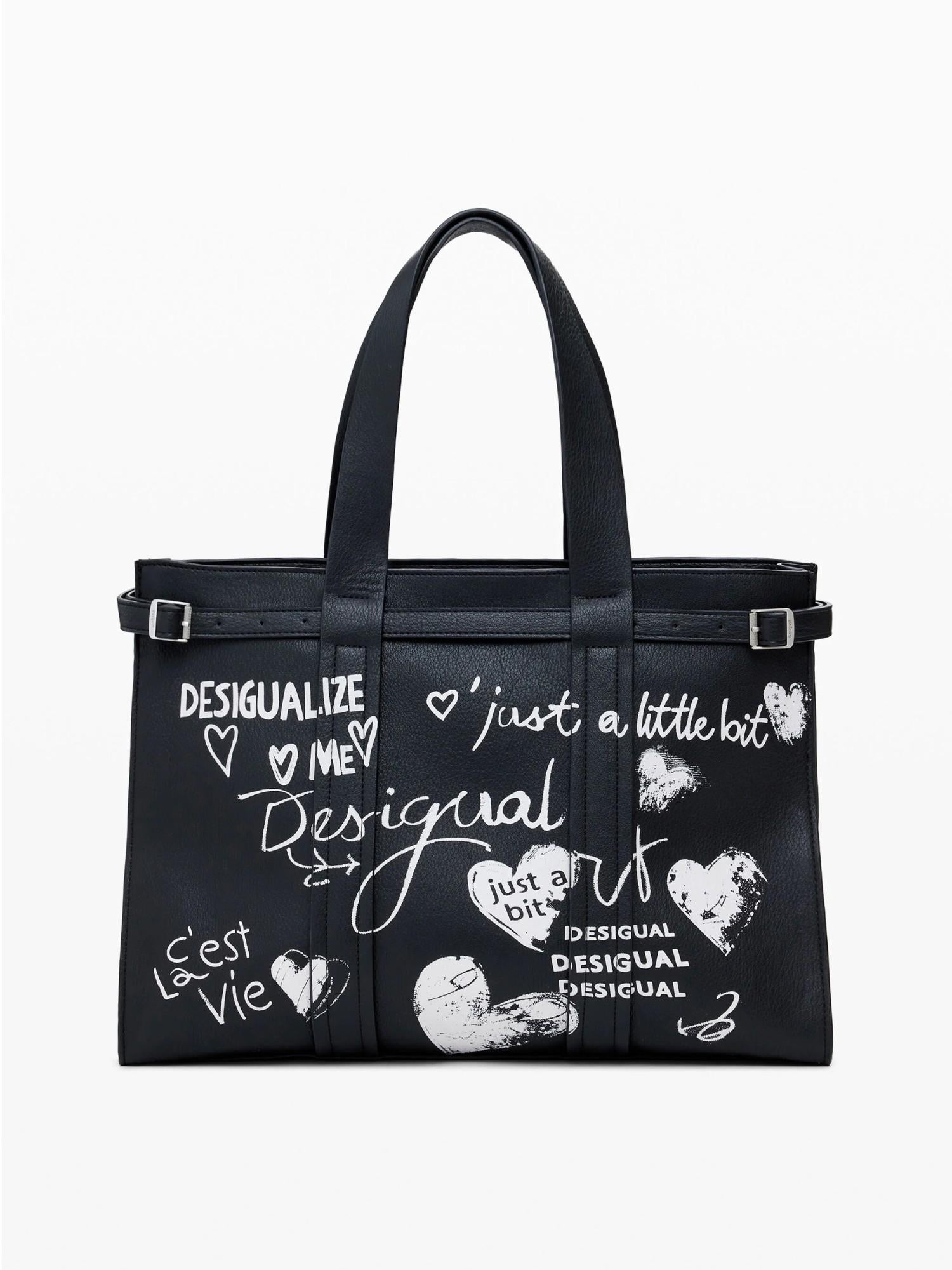 Desigual Shopper effetto pelle con lettere grande Donna Nero 25WAXPA5 2000 DESIGUAL