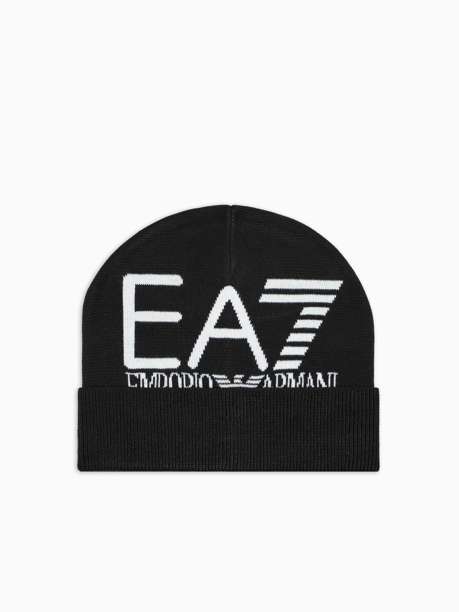 EA7 Emporio Armani Beanie Unisex Visibility Con Maxi Logo EA7 Nero Logo Bianco 7X000006 AF11994 MC008 EA7 EMPORIO ARMANI