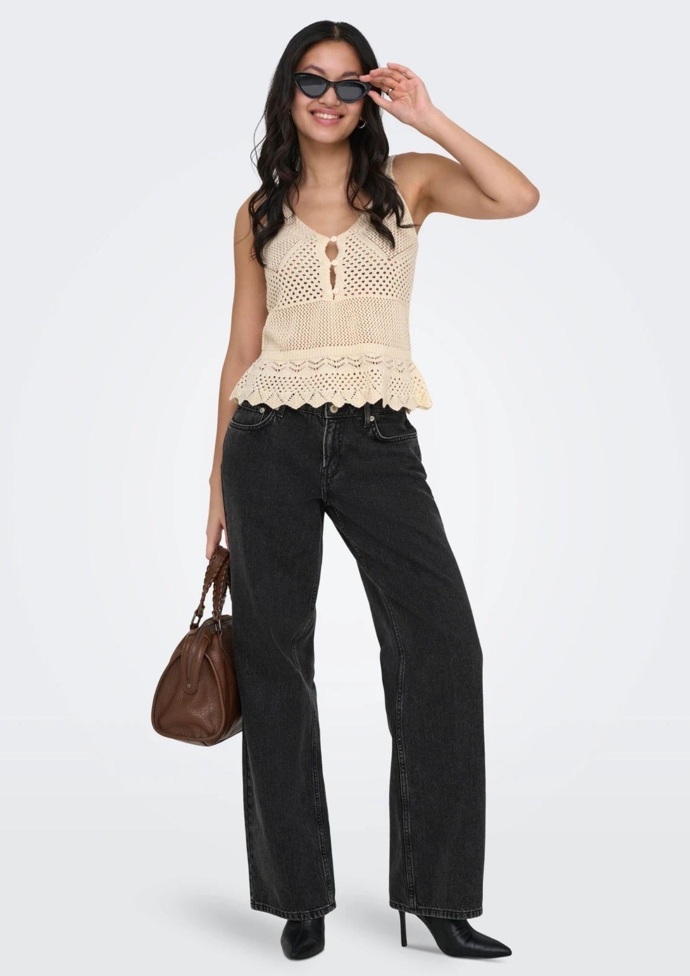 Only Top Donna Lison Ecrù 15369246 Ecru Dtm FMOP Button ONLY