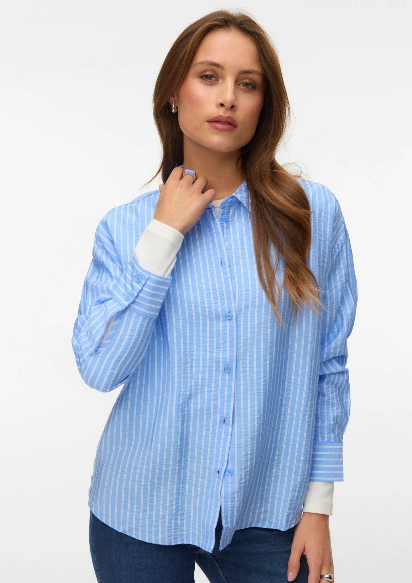 Vero Moda Camicia Donna Kaja Blue Sandra Linee Bianche 10340687 Vista Blue Sandra VERO MODA
