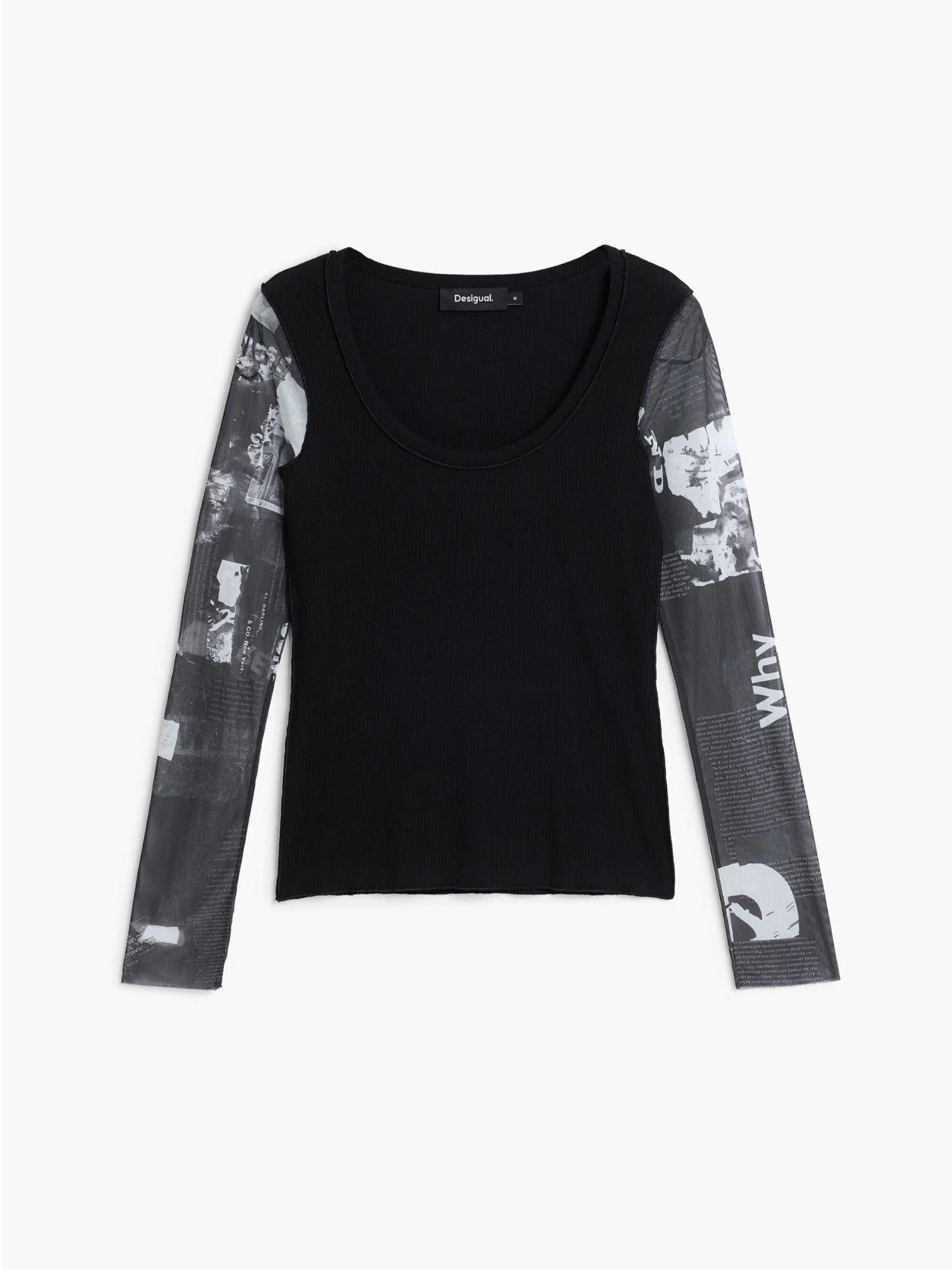 Desigual Maglietta con maniche in chiffon Donna Nero 25WWTK30 2000 DESIGUAL