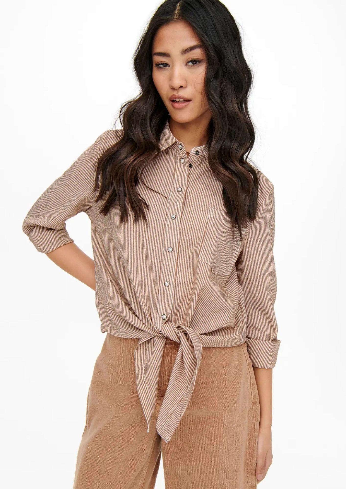 Only Camicia Donna Lecey Marrone Linee Bianche 15195910 Toasted Coconut ONLY