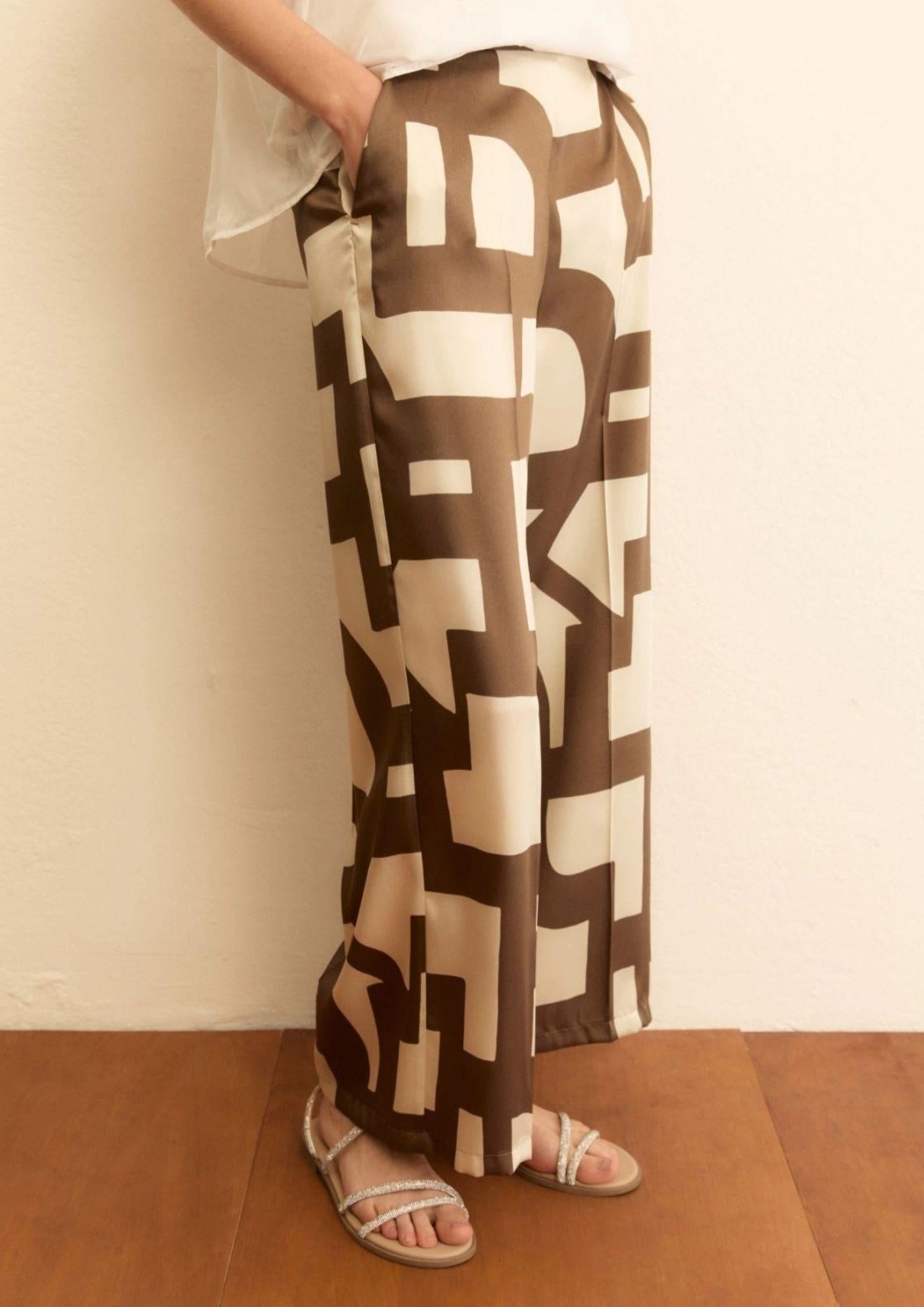 Emme Marella Pantalone Donna Emmalbero Tortora Geometrico 2615131152200 006 EMME MARELLA