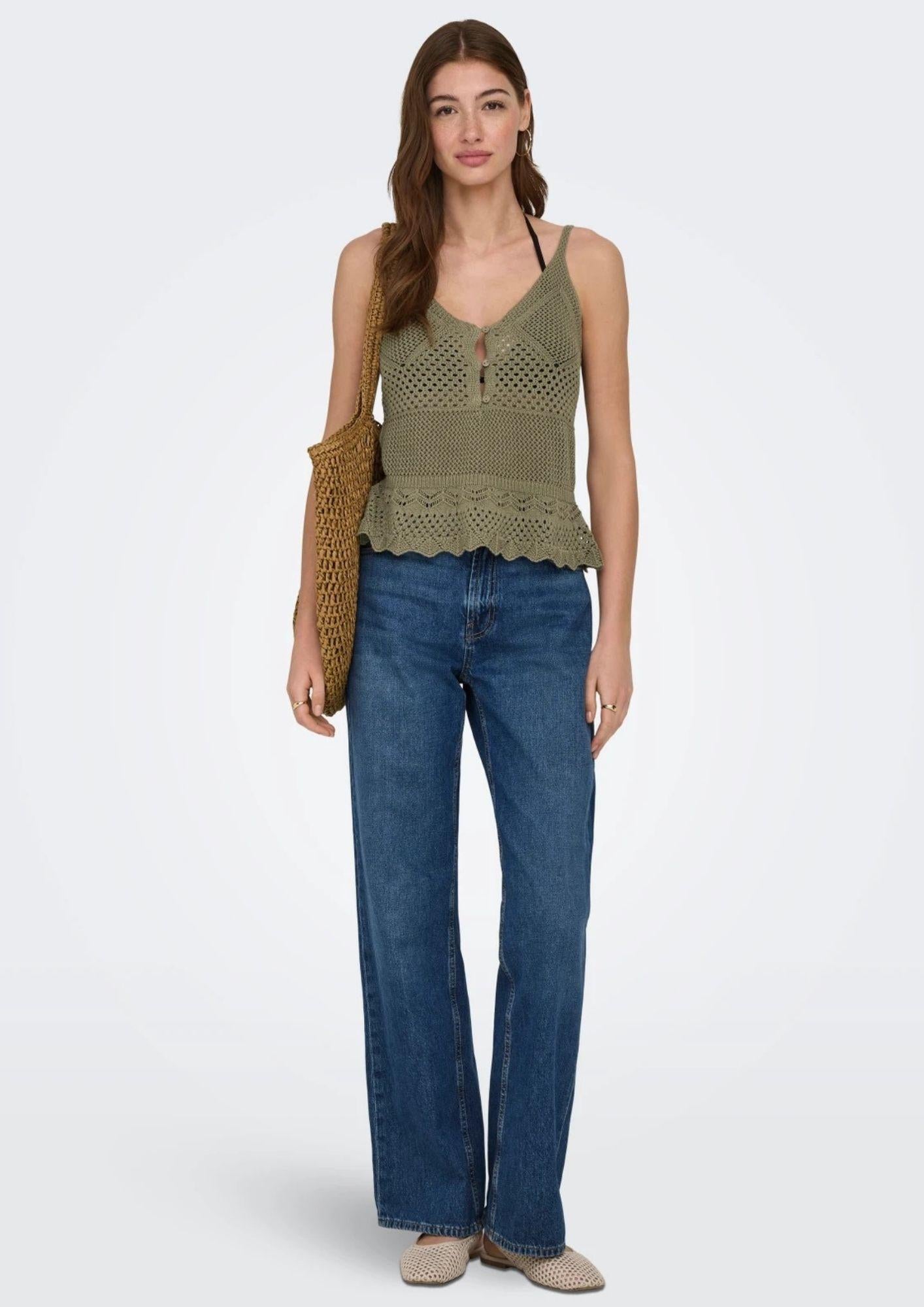 Only Top Donna Lison Verde 15369246 Mermaid Dtm FMOP Button ONLY