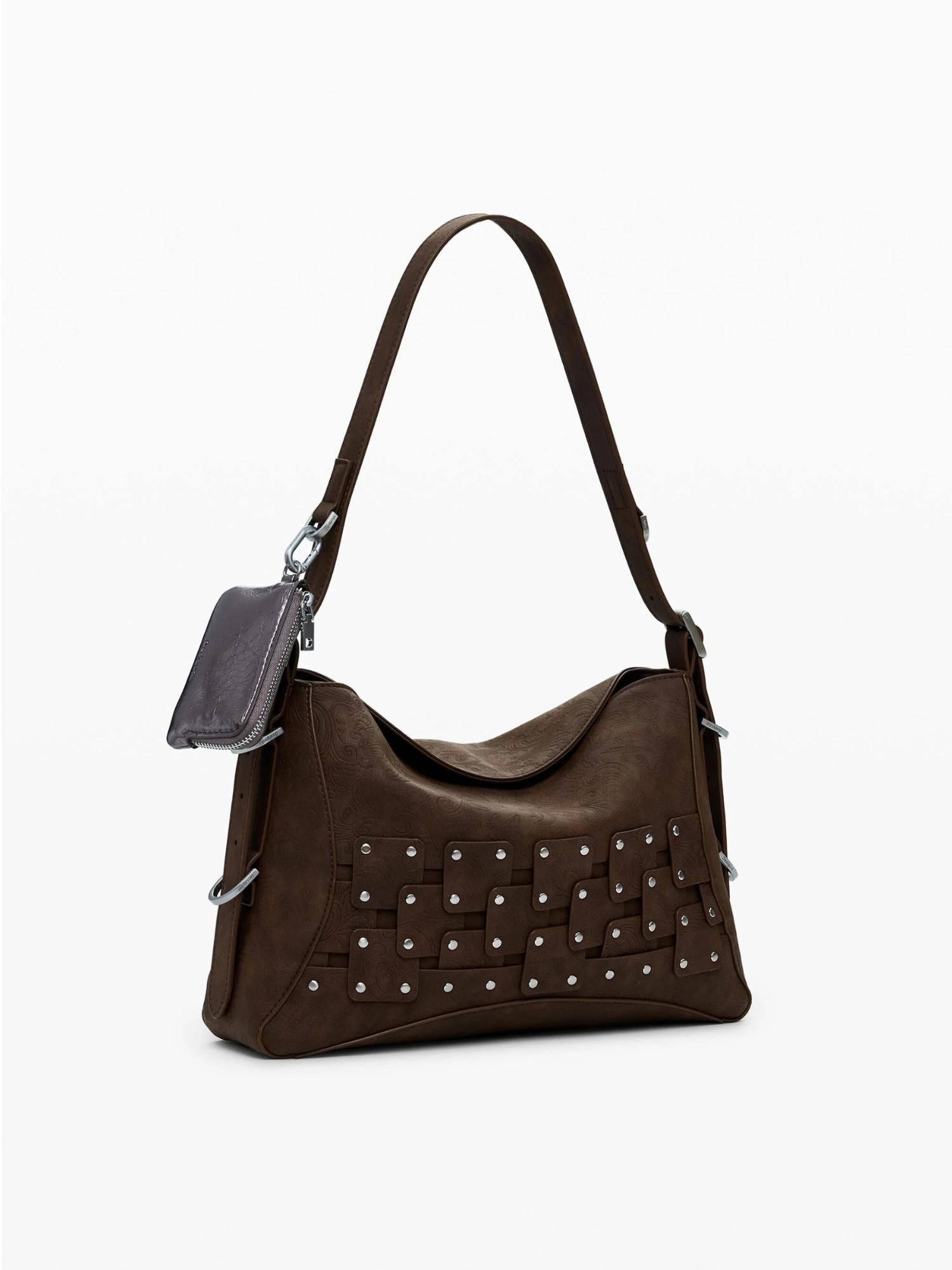 Desigual Borsa a mano media con patch e borchie Donna Marrone 25WAXPBP 6009 DESIGUAL