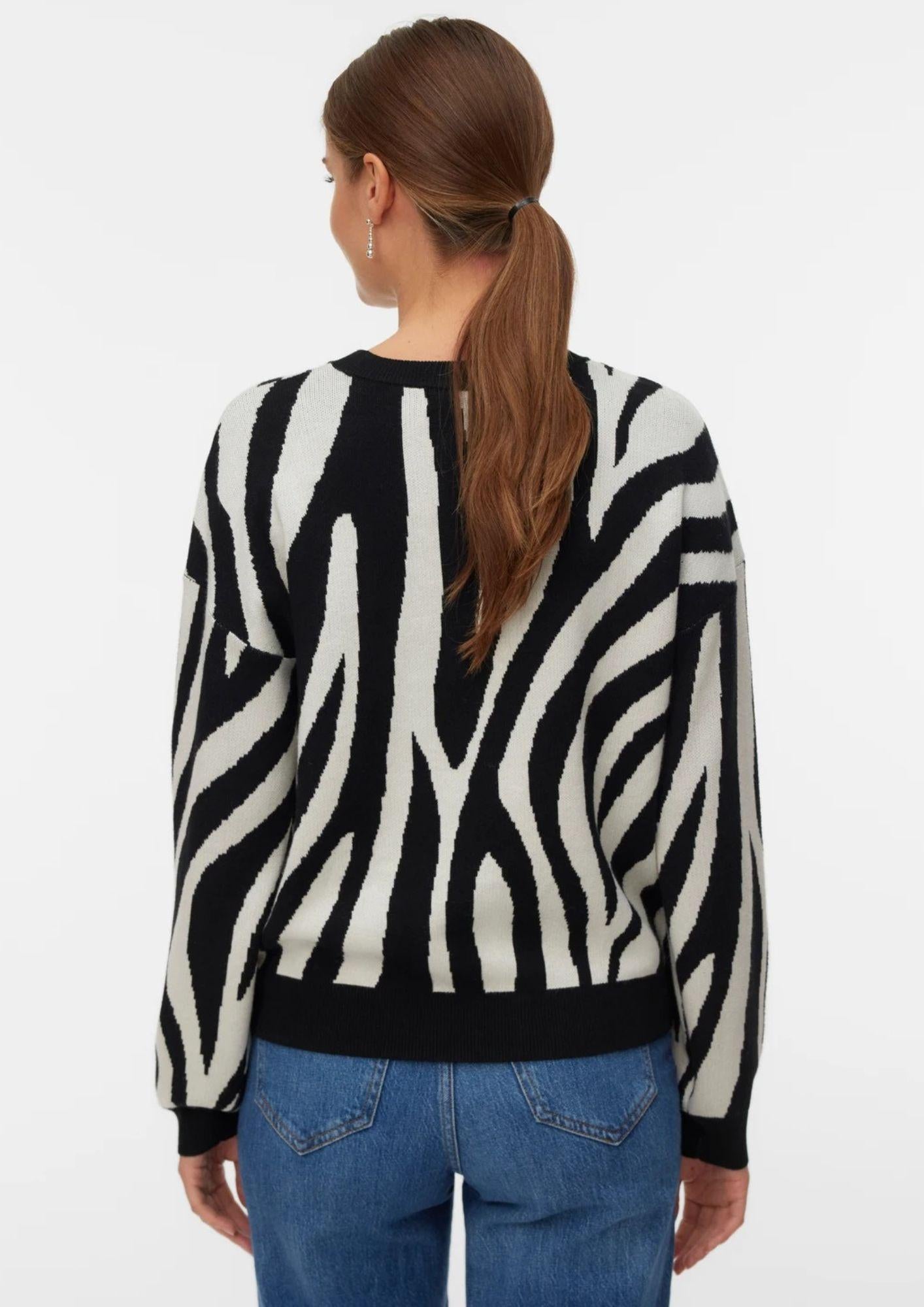 Vero Moda Maglione Donna Siljeanimal Nero Animalier 10330808 Birch W. BLACK VERO MODA