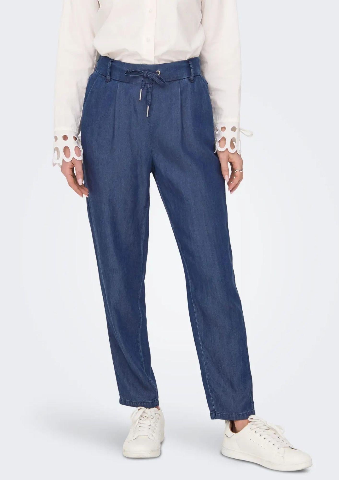 Only Pantalone Donna Poptrash Blu Denim Scuro 15342874 Dark Blue Denim ONLY