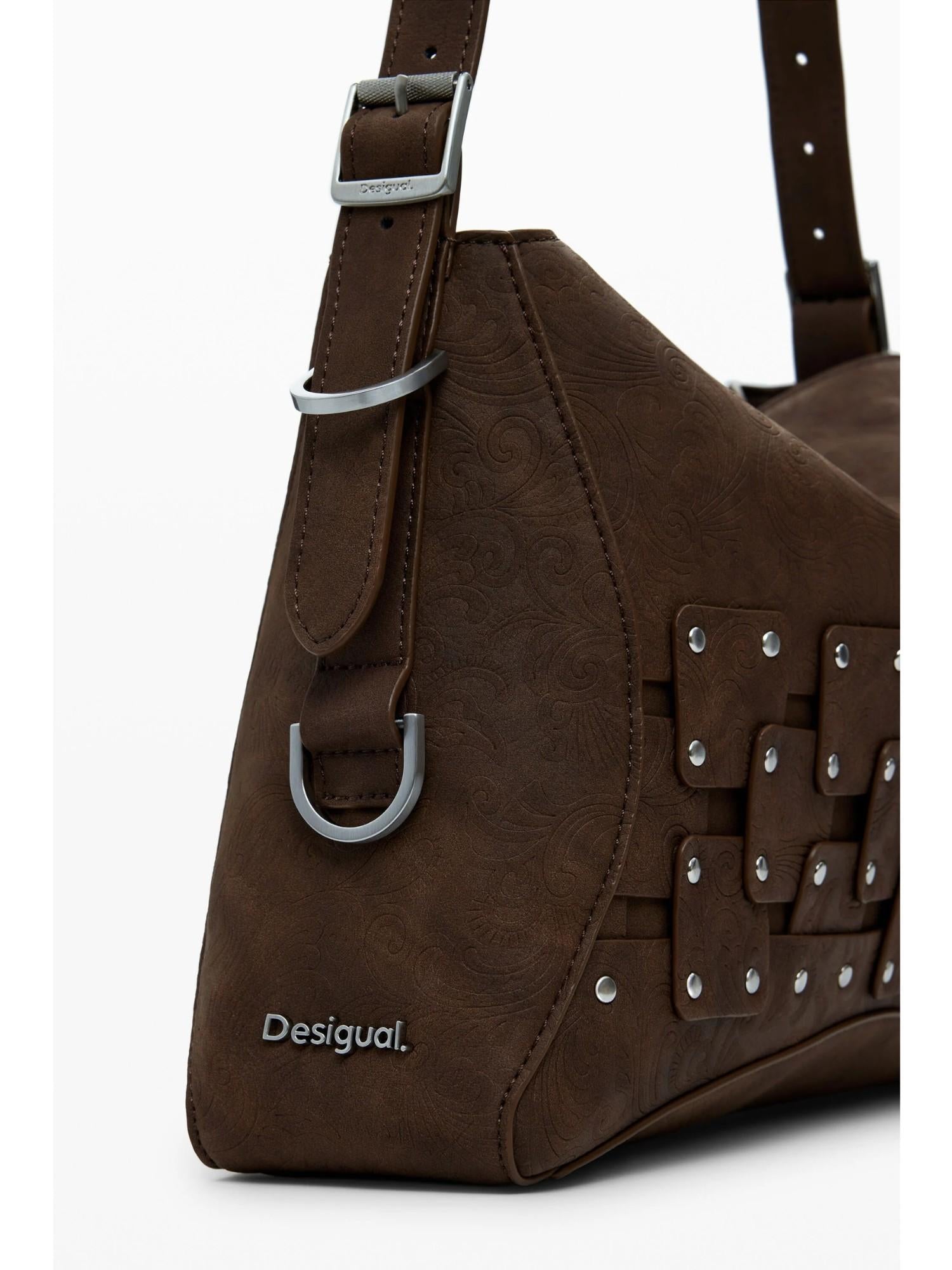 Desigual Borsa a mano media con patch e borchie Donna Marrone 25WAXPBP 6009 DESIGUAL