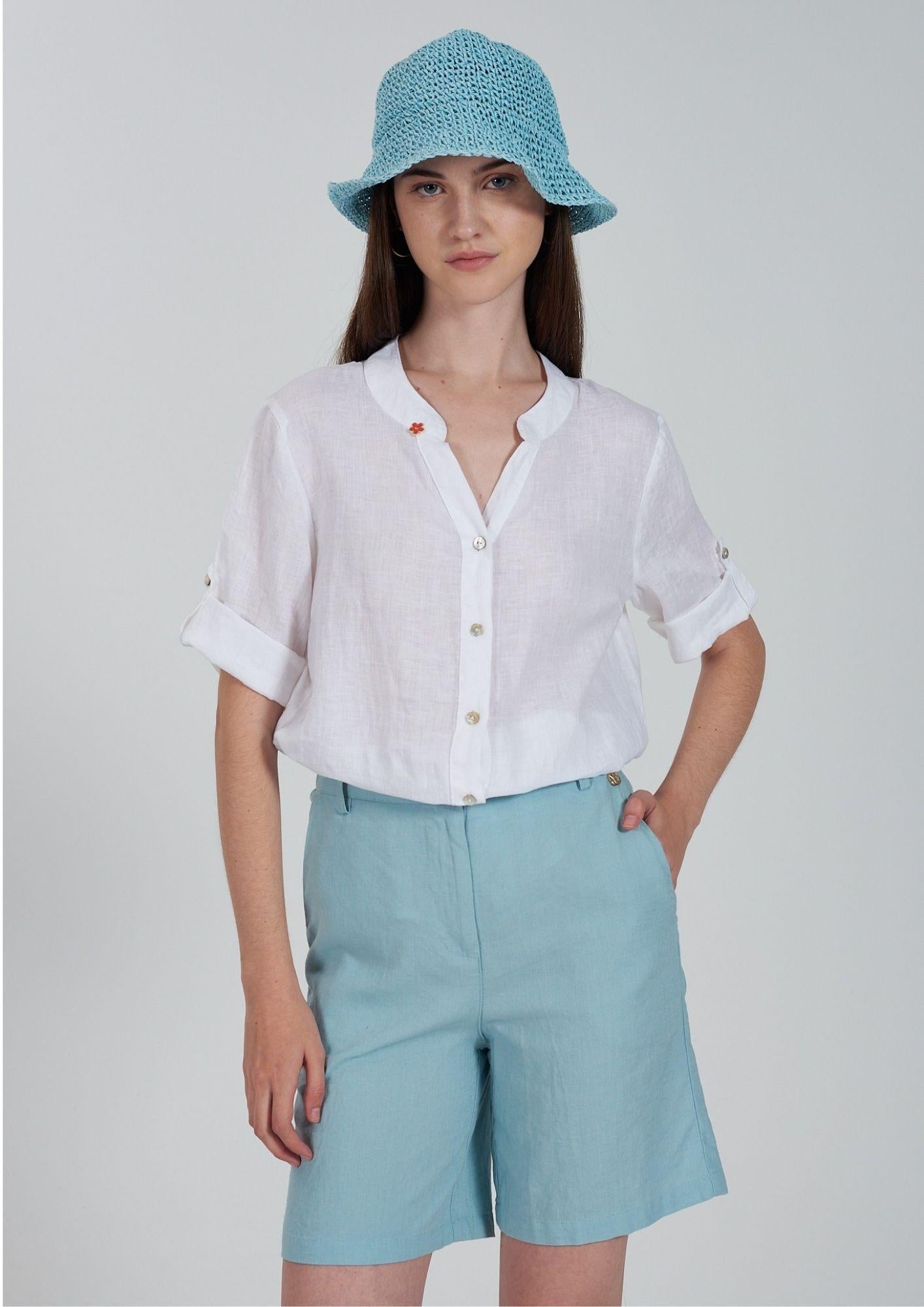 Yes Zee Camicia Donna Misto Lino Bianca C231 YZ00 0101 YES ZEE