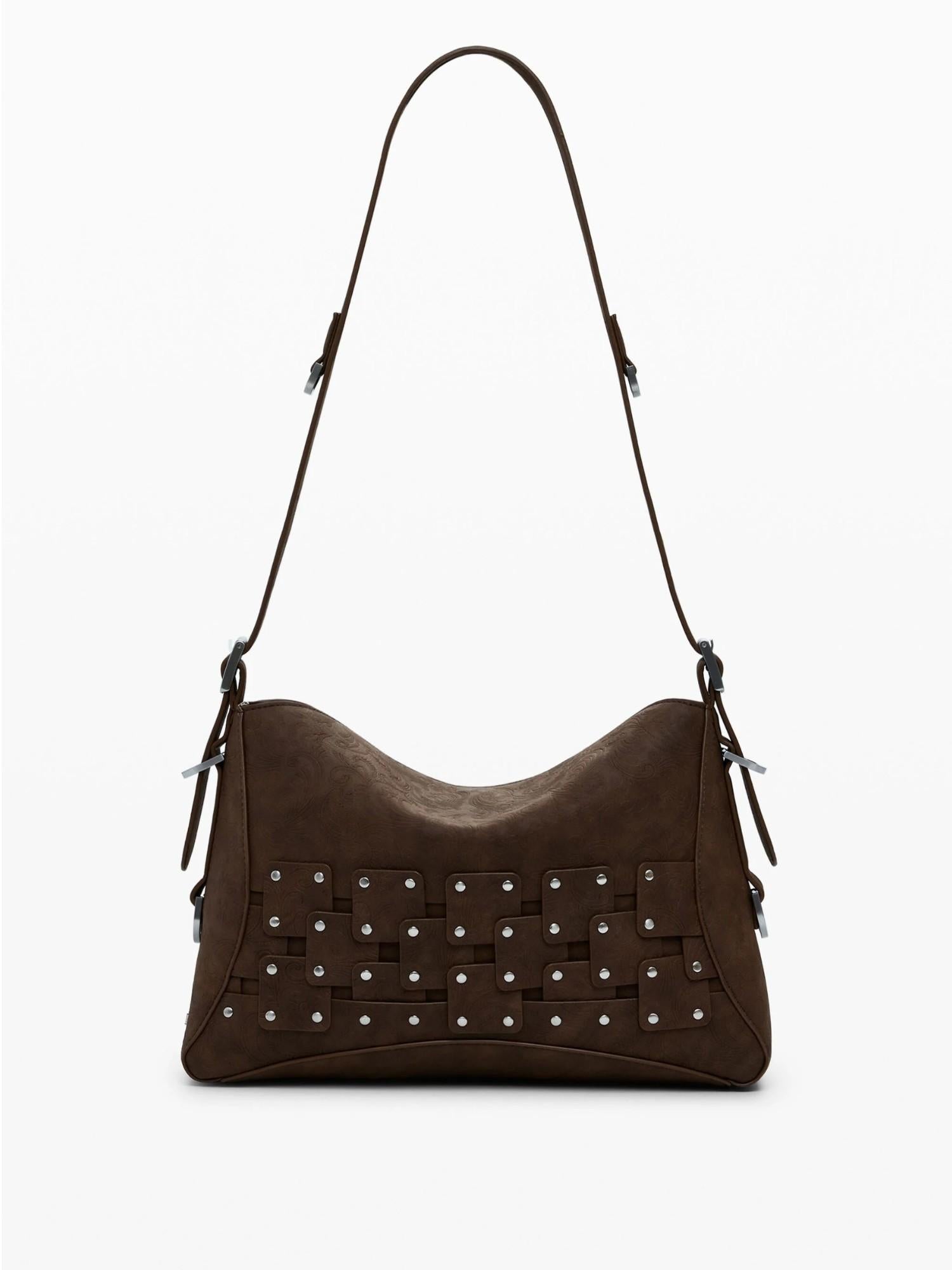 Desigual Borsa a mano media con patch e borchie Donna Marrone 25WAXPBP 6009 DESIGUAL