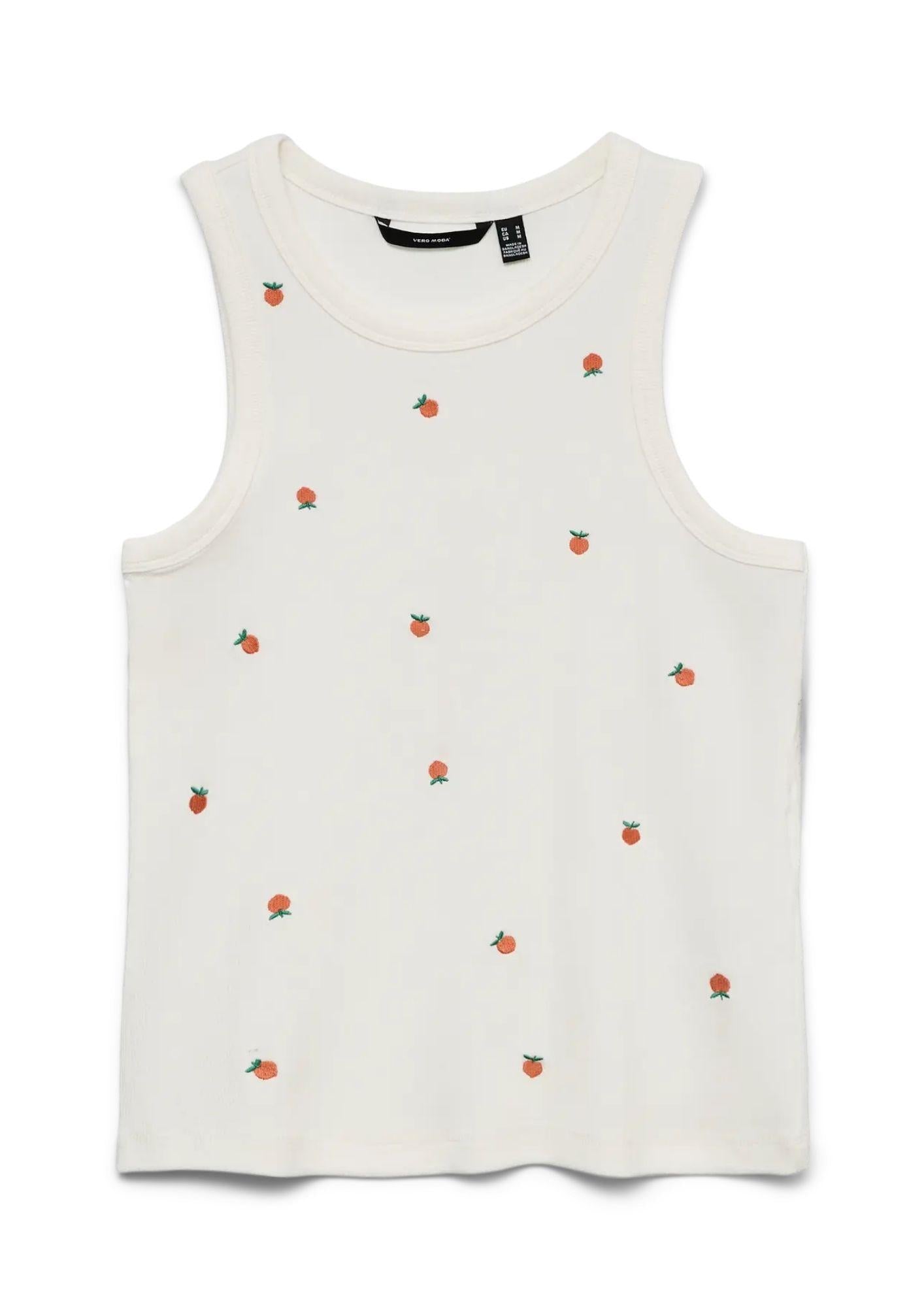 Vero Moda Top Donna Naja Bianca con Stampa Peach 10341964 Snow White PEACH VERO MODA