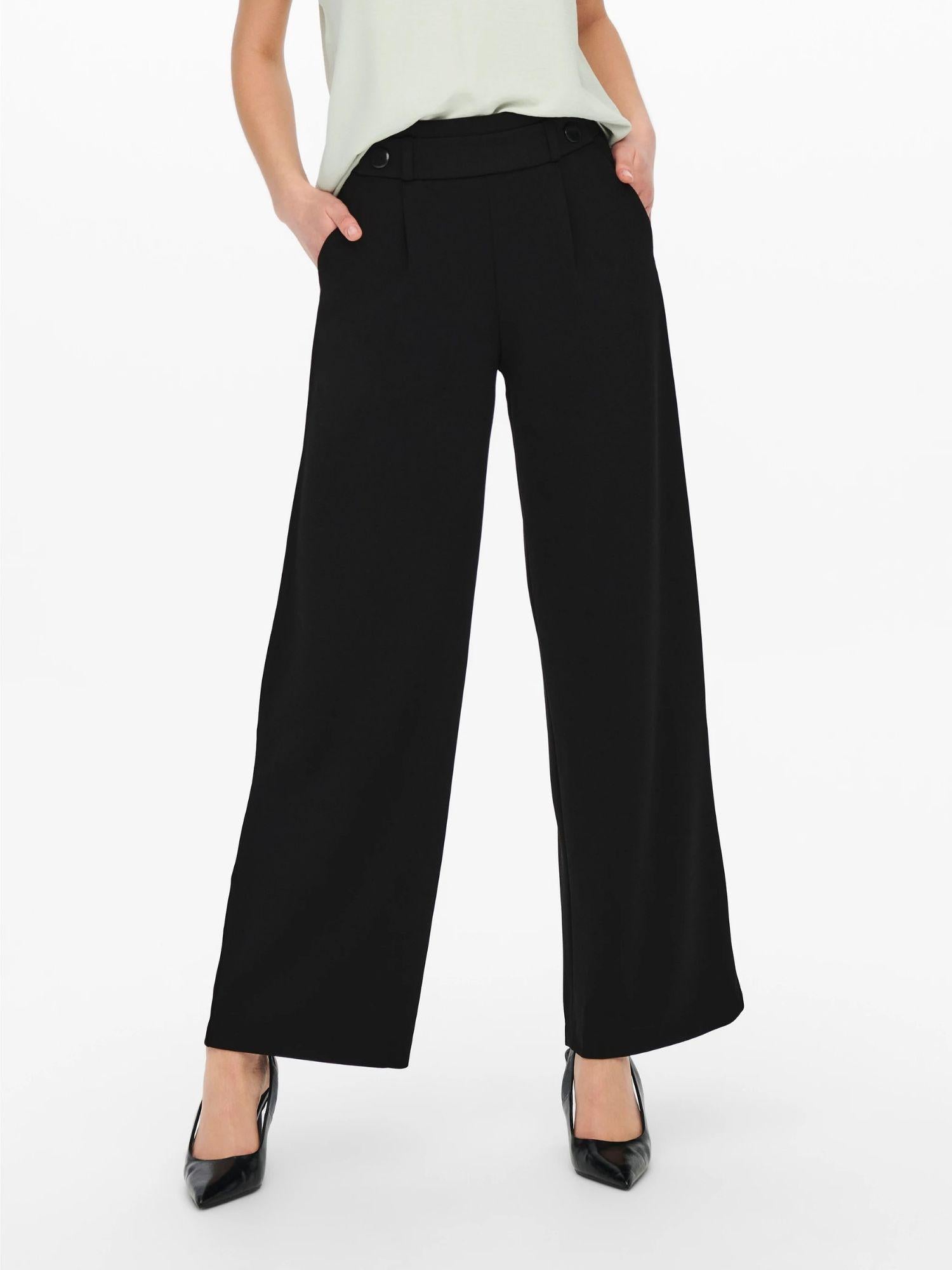 Jacqueline De Yong Pantaloni A Gamba Larga Donna Geggo Wide Leg Fit Nero 15208430 Black BLACK BUTTONS JACQUELINE DE YONG