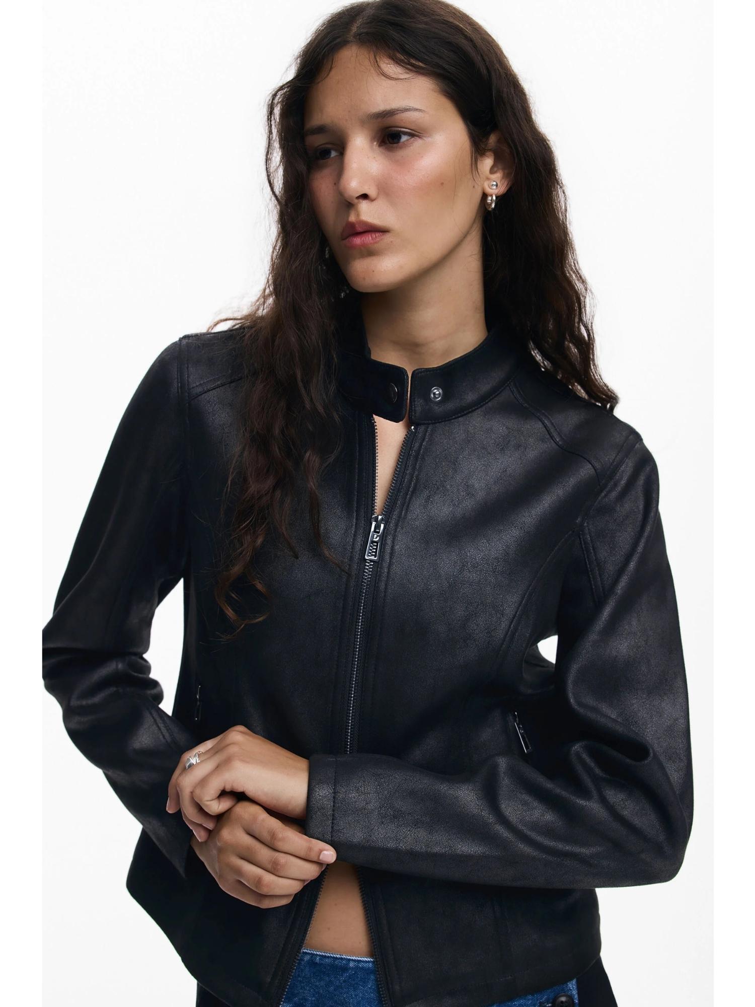 Desigual Giacca Donna Effetto Pelle Combinata Nera 25WWEW43 2000 DESIGUAL