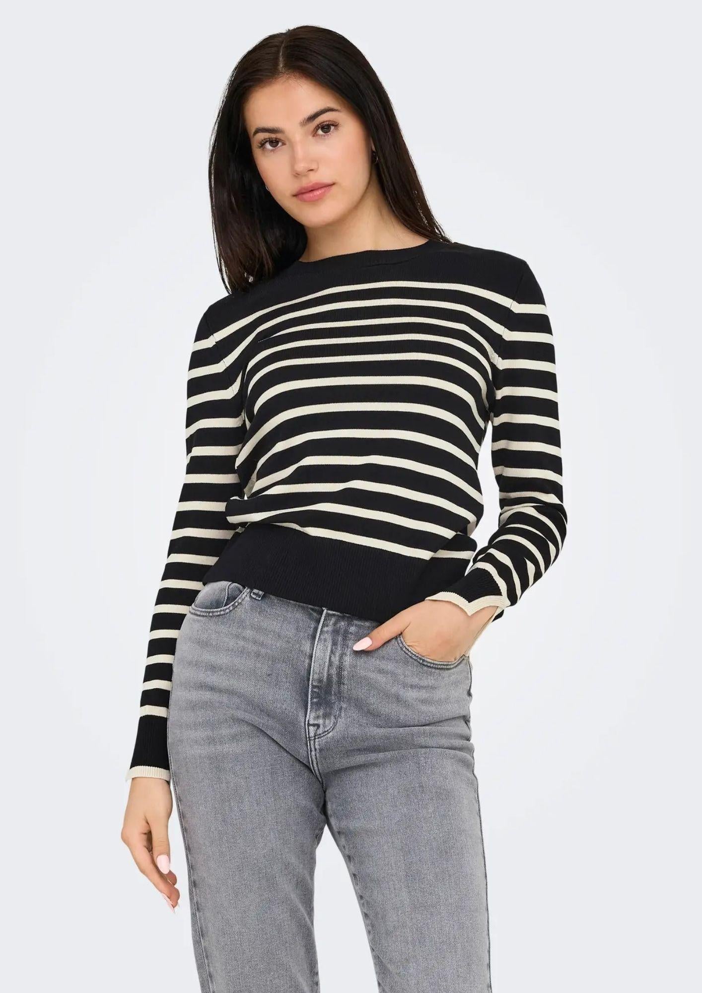 ONLY Only Onlkalana Pullover Donna Nero e Bianco Pullover