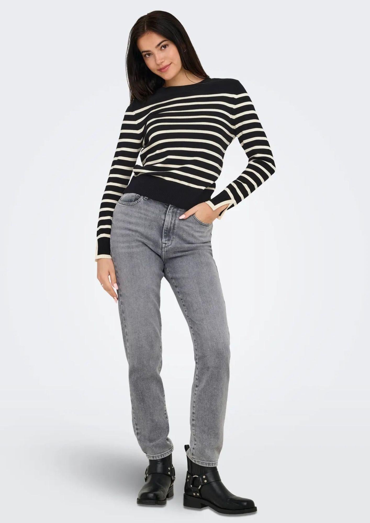 ONLY Only Onlkalana Pullover Donna Nero e Bianco Pullover