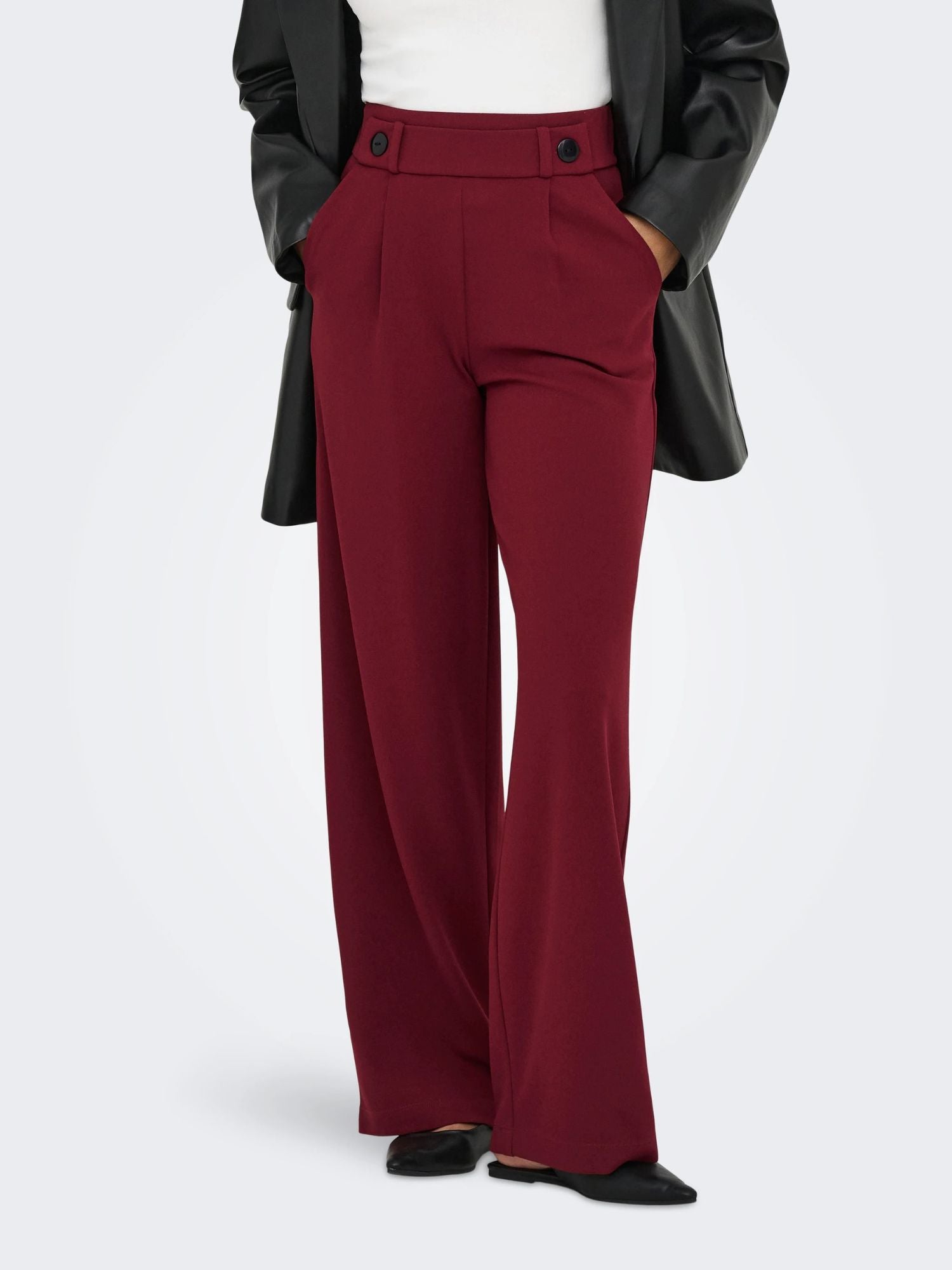 Jacqueline De Yong Pantaloni A Gamba Larga Donna Geggo Wide Leg Fit Cabernet 15208430 Cabernet BLACK BUTTONS JACQUELINE DE YONG 