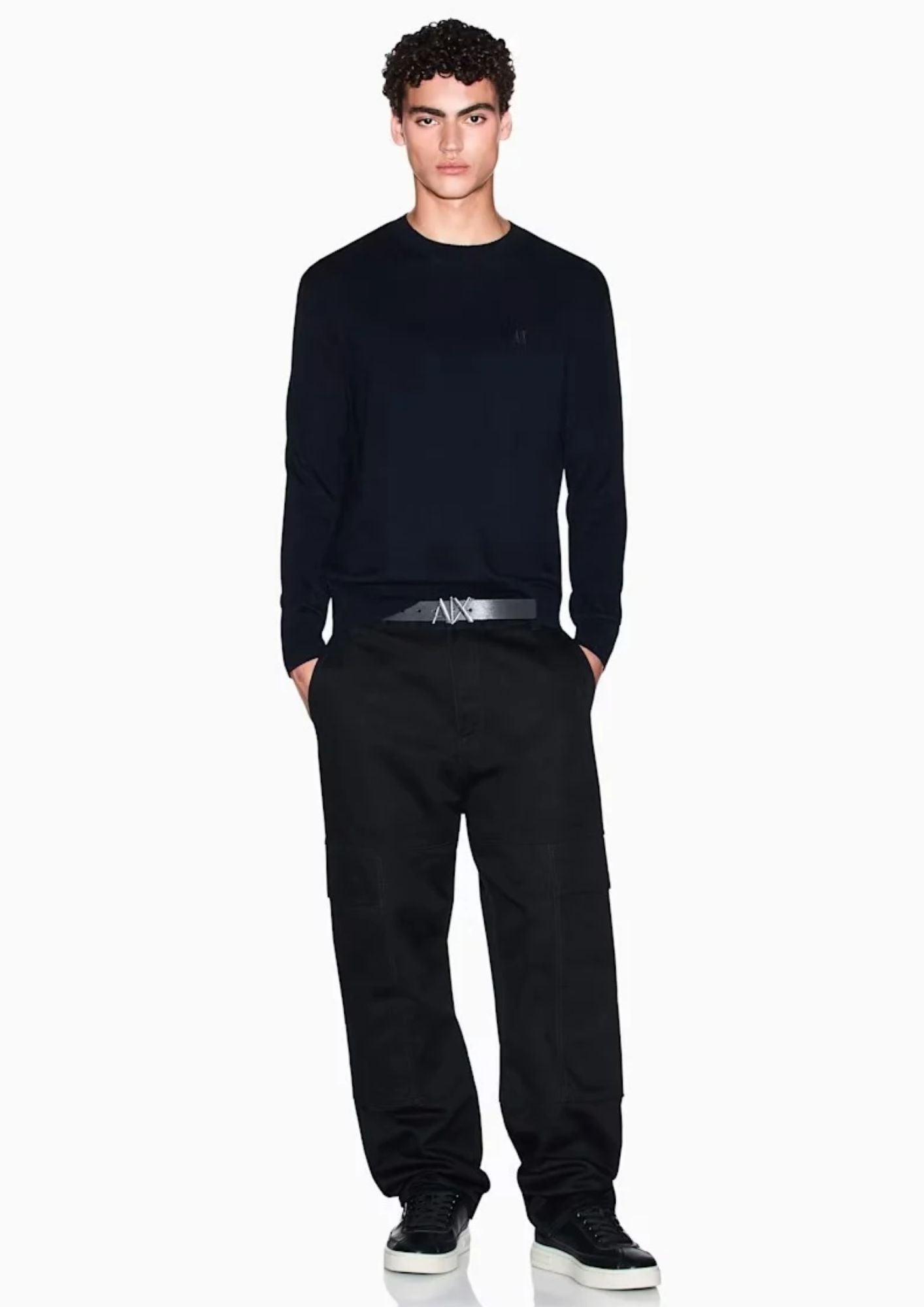 Maglione girocollo con logo in cotone viscosa e seta Icon Blu Navy Scuro XM000338 AF12291 UB101 ARMANI EXCHANGE 