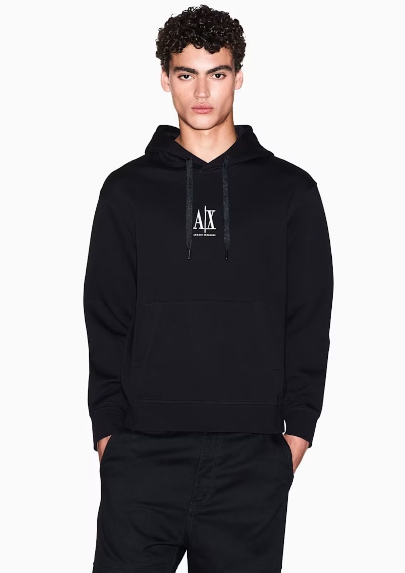 Felpa con cappuccio e tasca a marsupio con logo Icon Nera XM000369 AF10818 UC001 ARMANI EXCHANGE 