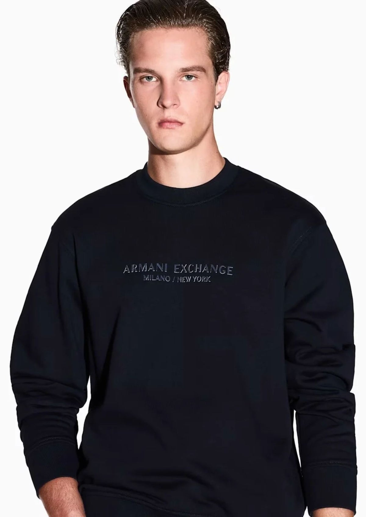 Felpa tinta unita girocollo in cotone con stampa Blu Navy XM001284 AF20934 UB101 ARMANI EXCHANGE 