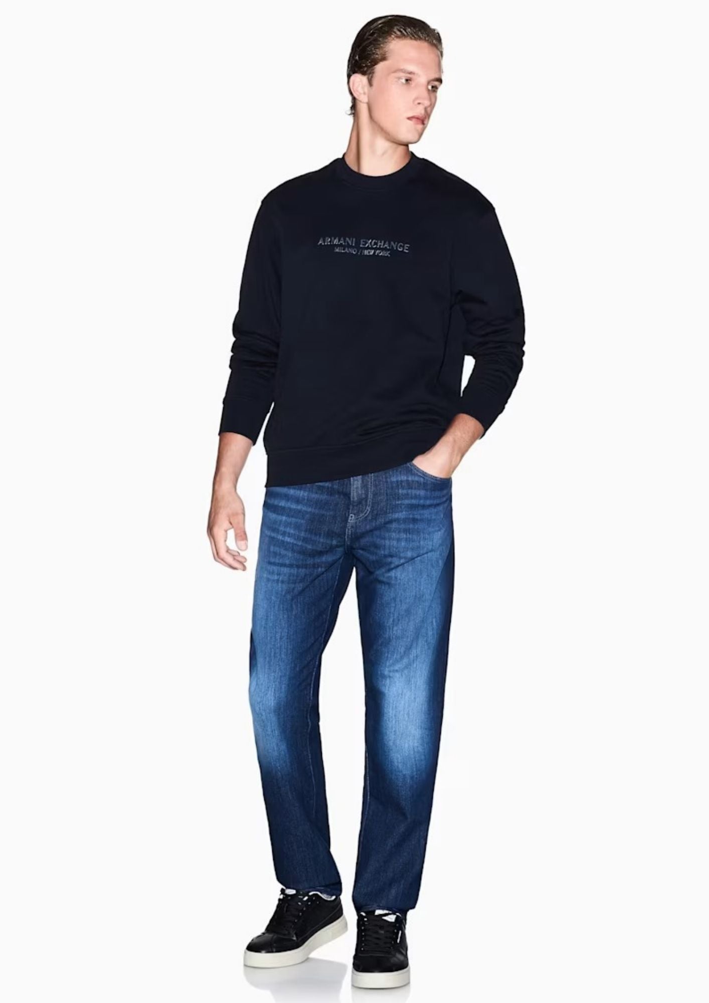 Felpa tinta unita girocollo in cotone con stampa Blu Navy XM001284 AF20934 UB101 ARMANI EXCHANGE 