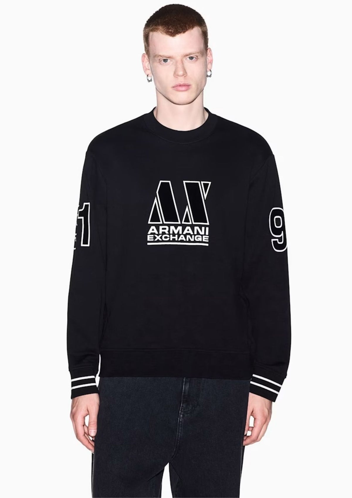 Felpa vestibilità regular in tessuto french terry di cotone Nera XM002799 AF20934 UC001 ARMANI EXCHANGE 