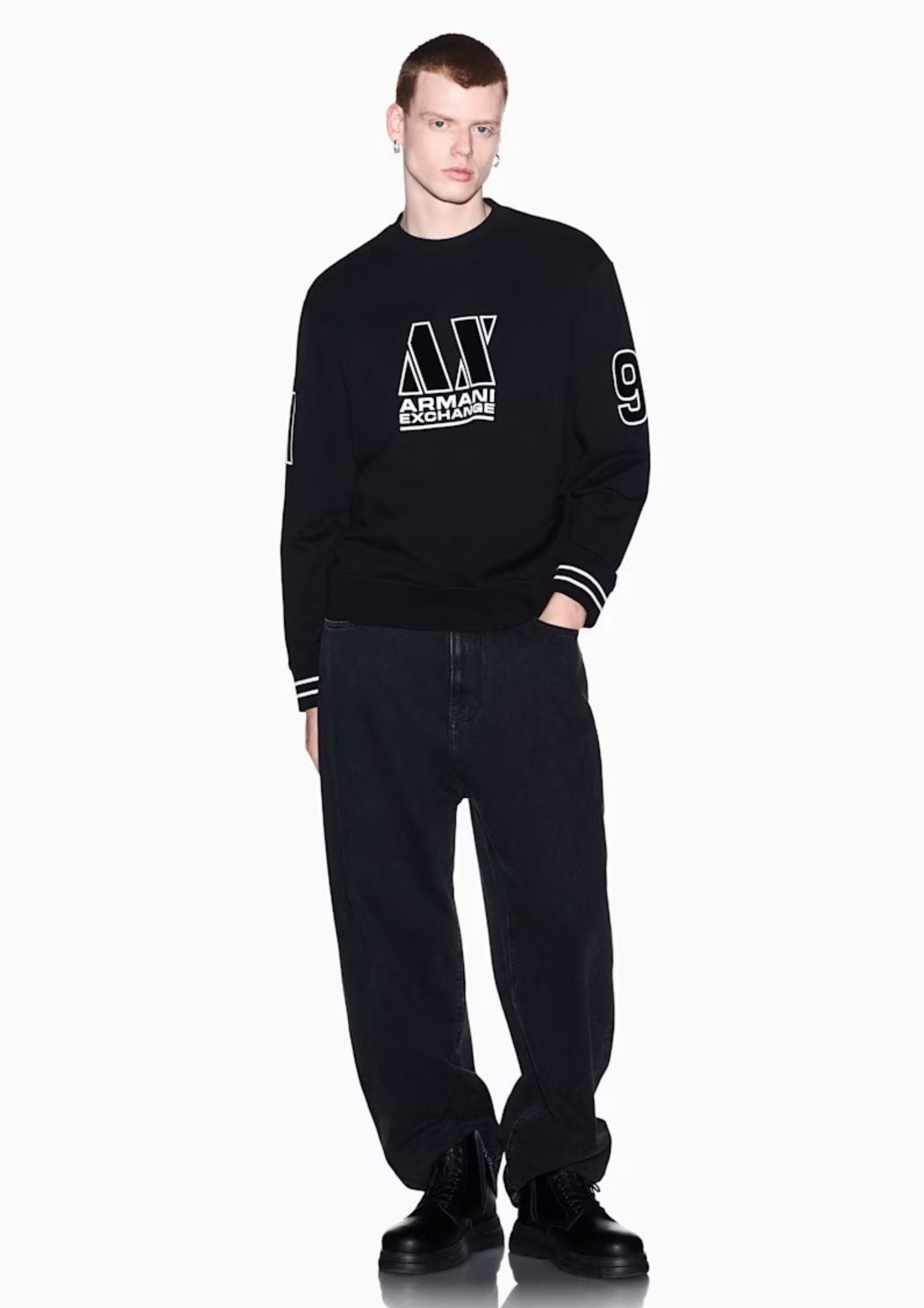 Felpa vestibilità regular in tessuto french terry di cotone Nera XM002799 AF20934 UC001 ARMANI EXCHANGE 