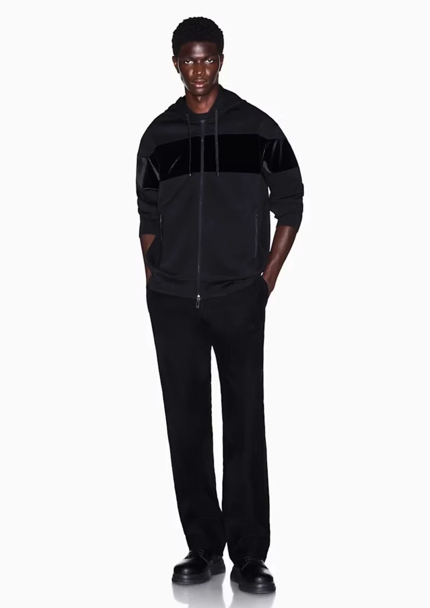 Felpa in modal stretch con cappuccio e banda in velluto Nera XM002923 AF19936 UC001 ARMANI EXCHANGE 