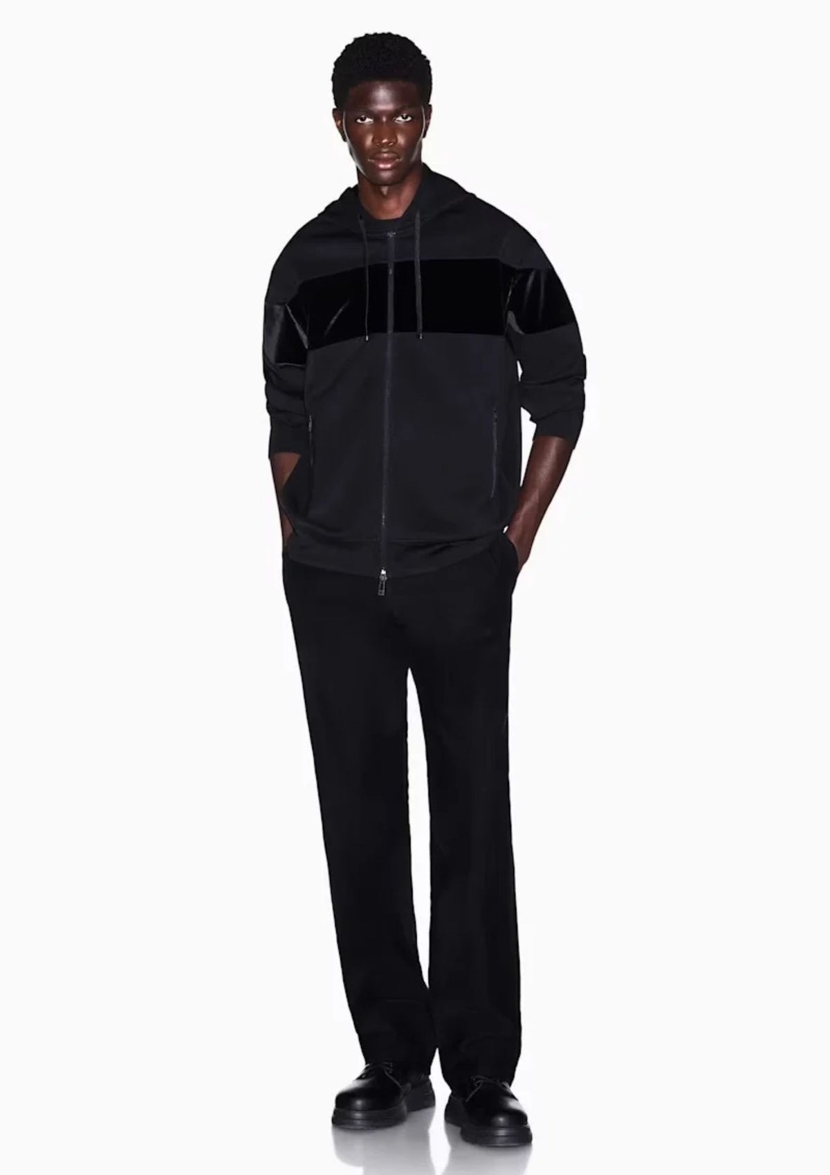 Felpa in modal stretch con cappuccio e banda in velluto Nera XM002923 AF19936 UC001 ARMANI EXCHANGE 