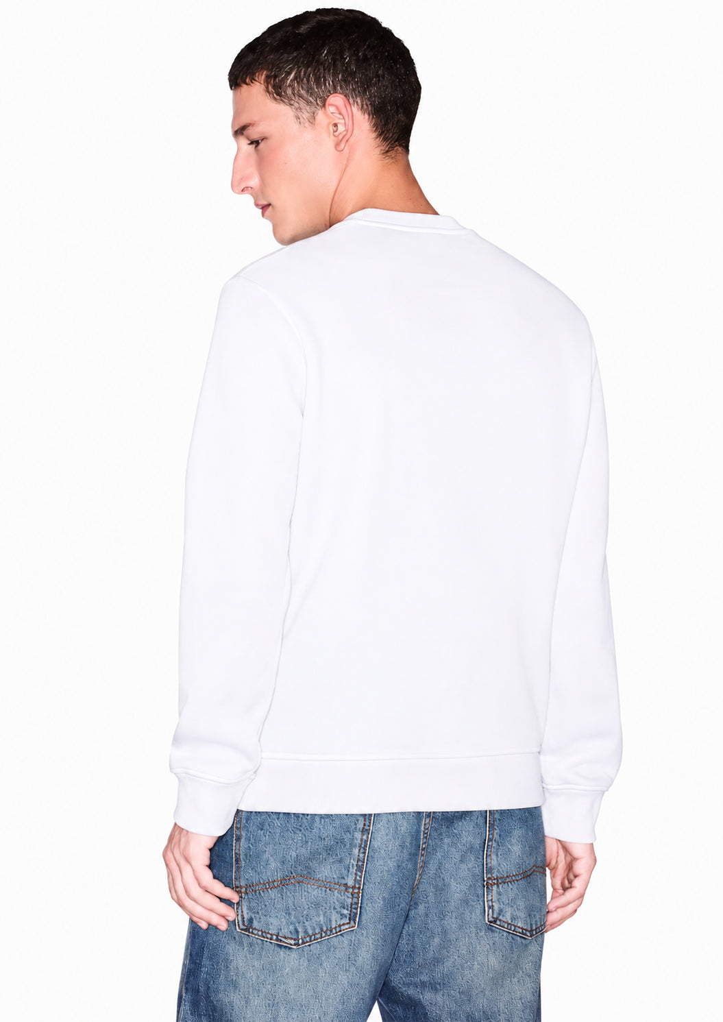 Felpa girocollo in piquet stretch con patch logo circolare Bianca XM002929 AF16222 U0007 ARMANI EXCHANGE 