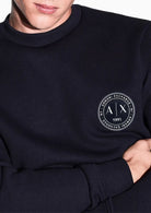 Felpa girocollo in piquet stretch con patch logo circolare Deep Navy XM002929 AF16222 UB101 ARMANI EXCHANGE 