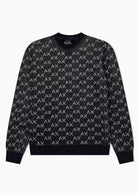 Pullover girocollo con logo all over e bordi a costine Nero XM002992 AF16916 FC356 ARMANI EXCHANGE 