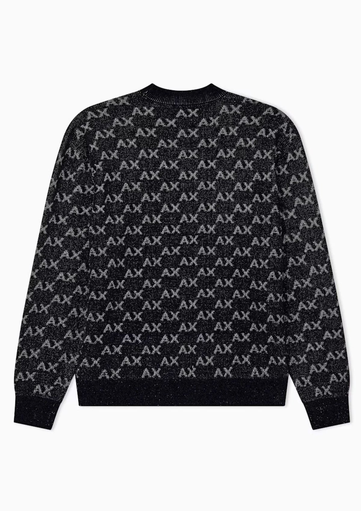 Pullover girocollo con logo all over e bordi a costine Nero XM002992 AF16916 FC356 ARMANI EXCHANGE 