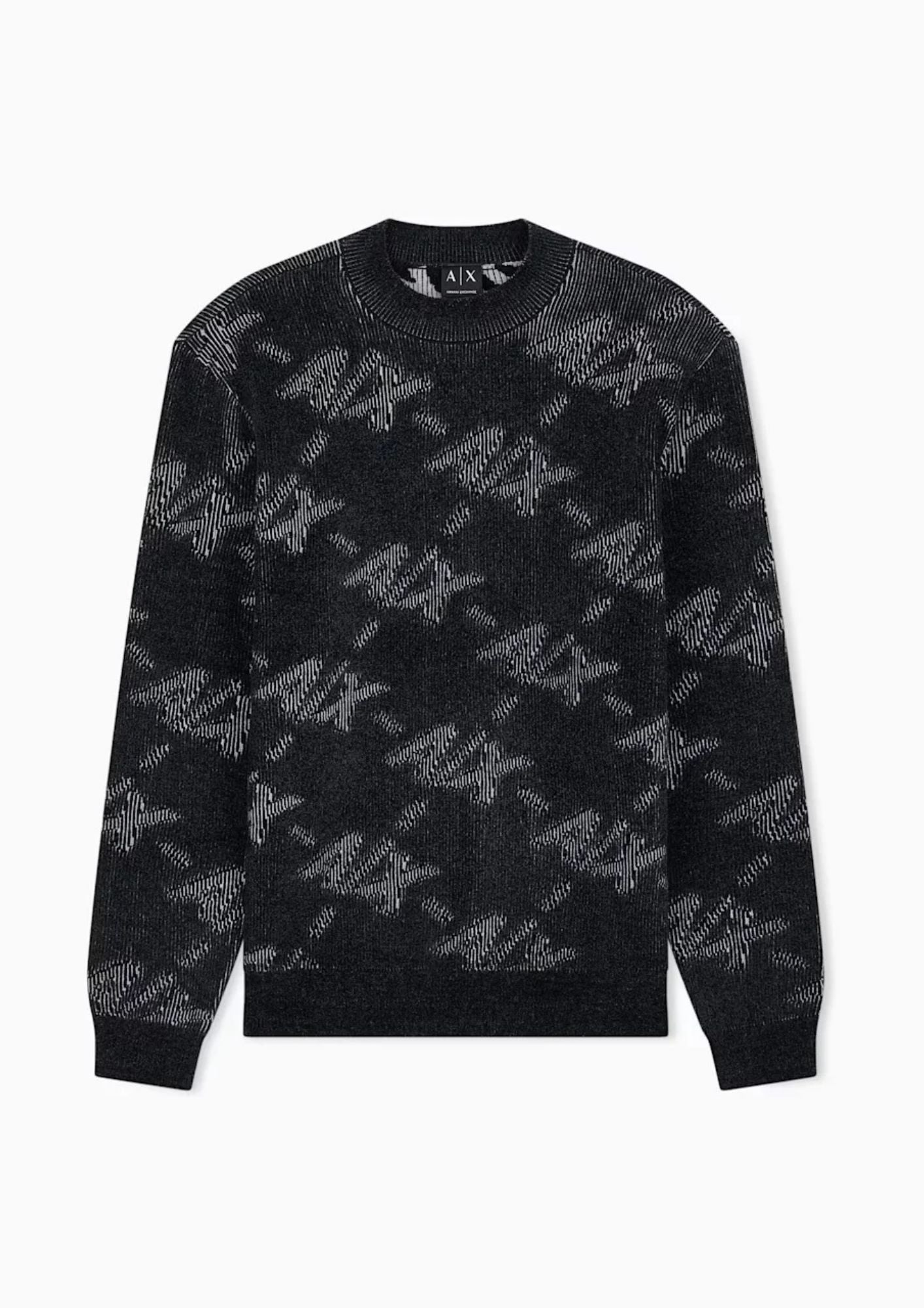 Pullover girocollo con logo all over e bordi a costine Nero XM002992 AF16916 FC357 ARMANI EXCHANGE 