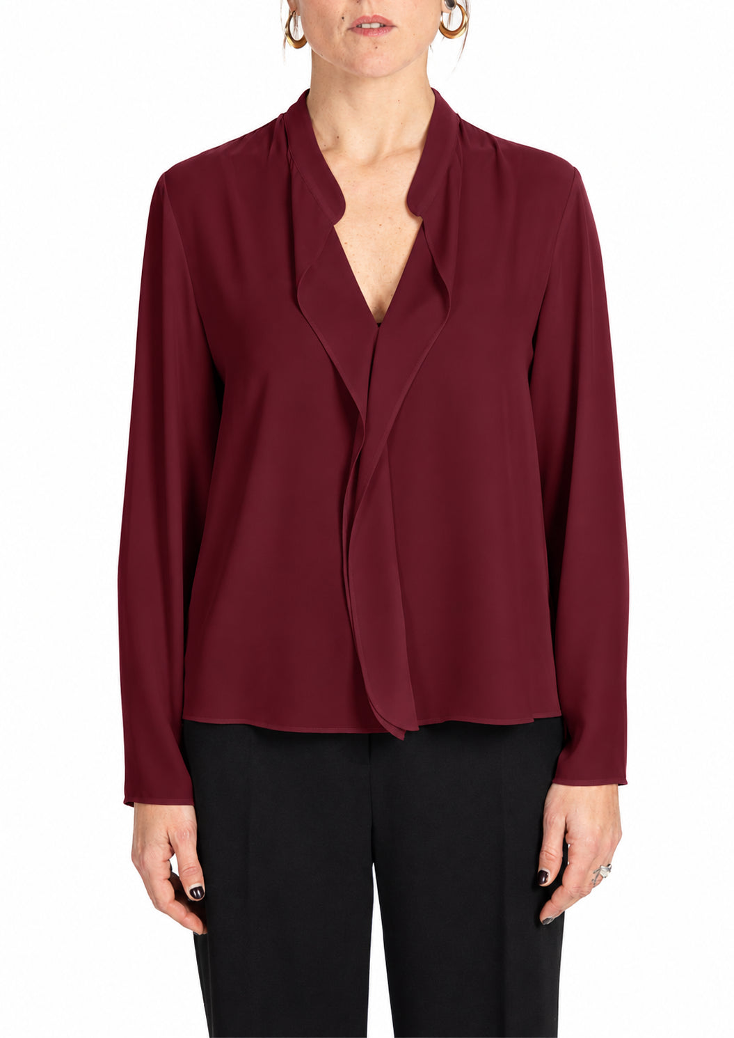 Blusa Donna Elegante con Scollo a V e Drappeggio Burgundi 2105R003200N 29 DIANA GALLESI 