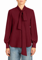 Blusa Donna Elegante con Fiocco al Collo Bordeaux 5054R003140N 29 DIANA GALLESI 