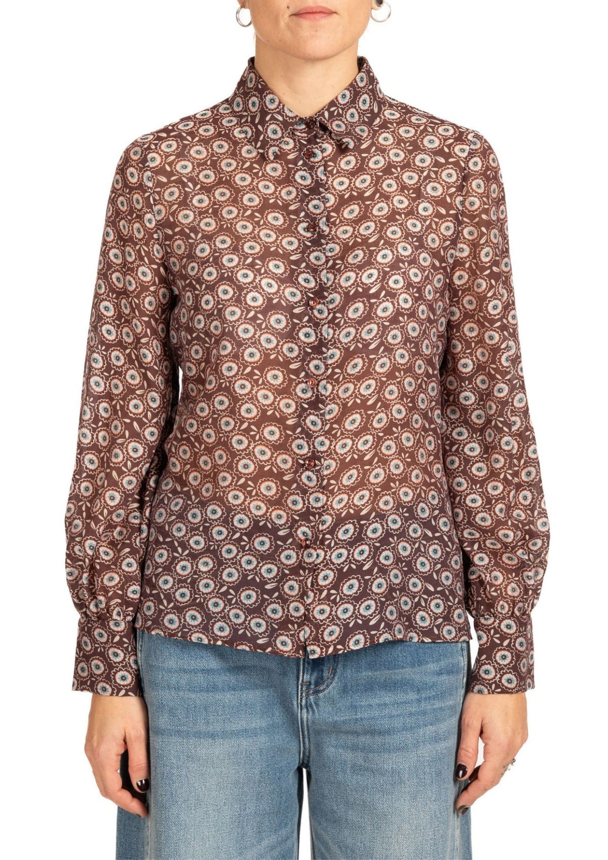 Blusa Donna con Fantasia Floreale Fondo Bordeaux 5073R003203N 41 DIANA GALLESI 