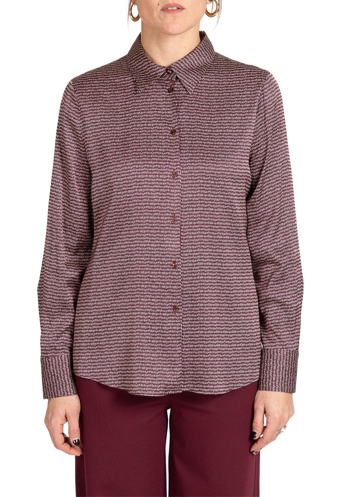 Camicia Donna in Raso Fantasia Bordeaux Crema 5383R103211N 46 DIANA GALLESI 