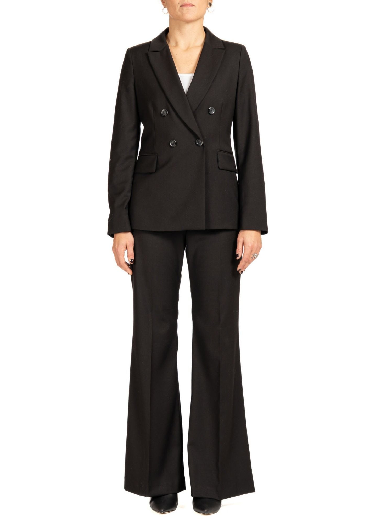 Tailleur Donna Elegante con Blazer Doppiopetto e Pantaloni a Zampa Nero 6J36R000071N 33 DIANA GALLESI 