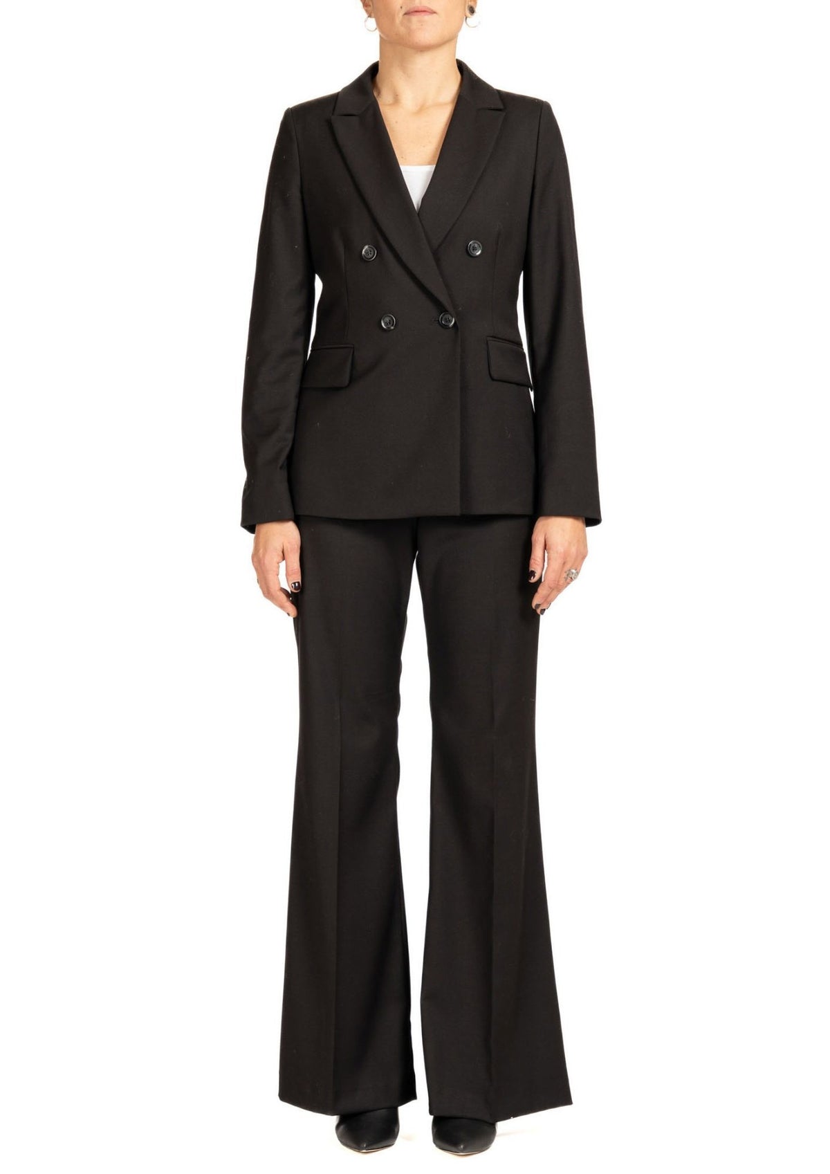 Tailleur Donna Elegante con Blazer Doppiopetto e Pantaloni a Zampa Nero 6J36R000071N 33 DIANA GALLESI 